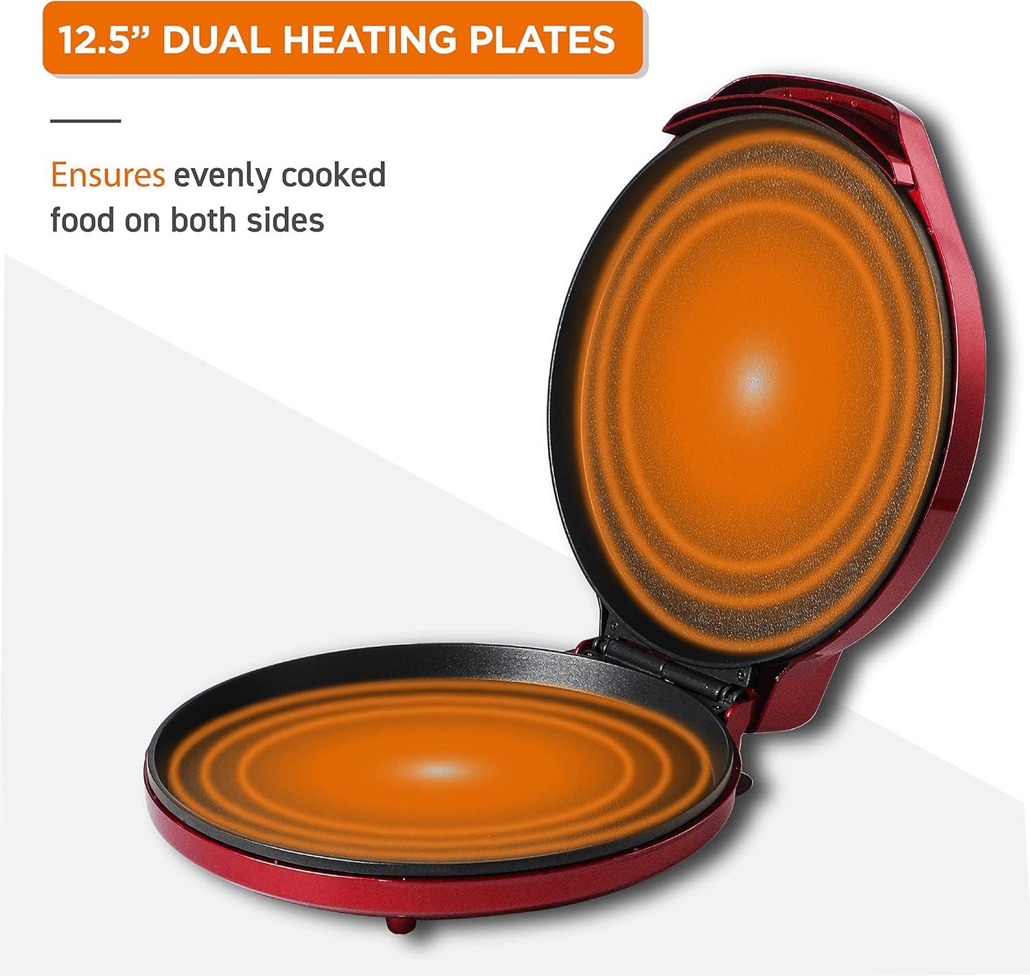 Commercial Chef Commercial Chef Pizza Maker with Variable Temperature, 12-inch, Red