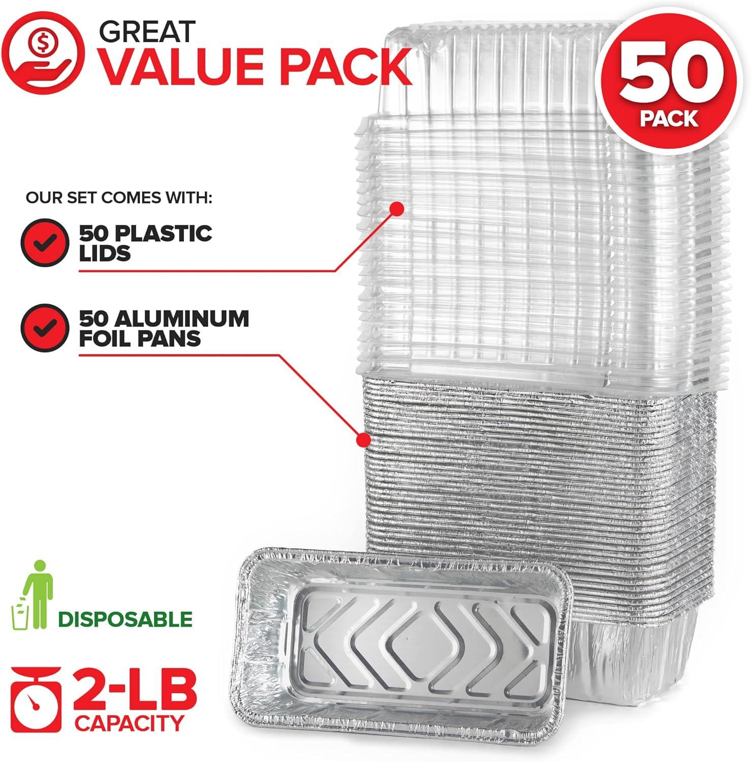 Juvale 50 Pack Disposable Aluminum Loaf Pans with Lids, 22oz Tins for Baking, Heating, Storing, 8.5 x 2.5 x 4.5 In