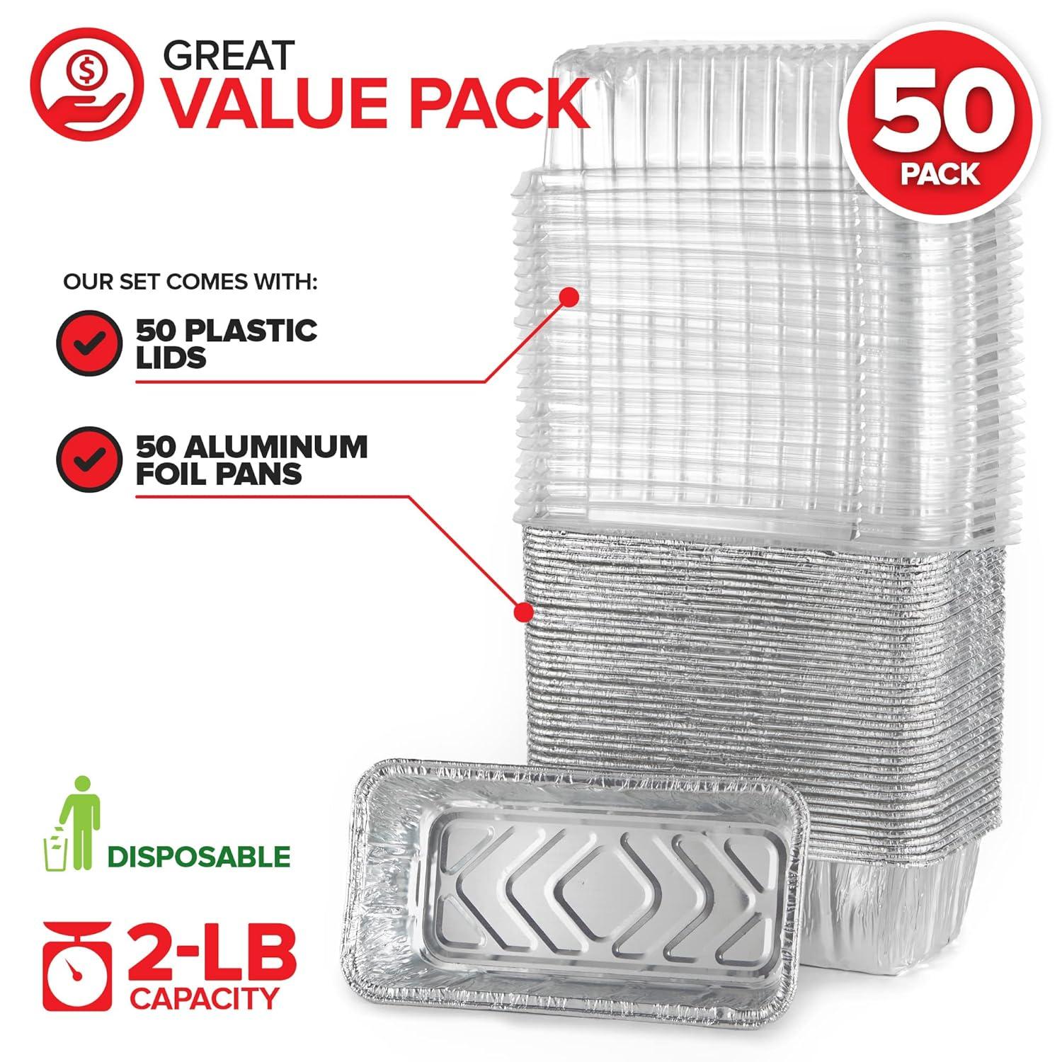 Juvale 50 Pack Disposable Aluminum Loaf Pans with Lids, 22oz Tins for Baking, Heating, Storing, 8.5 x 2.5 x 4.5 In