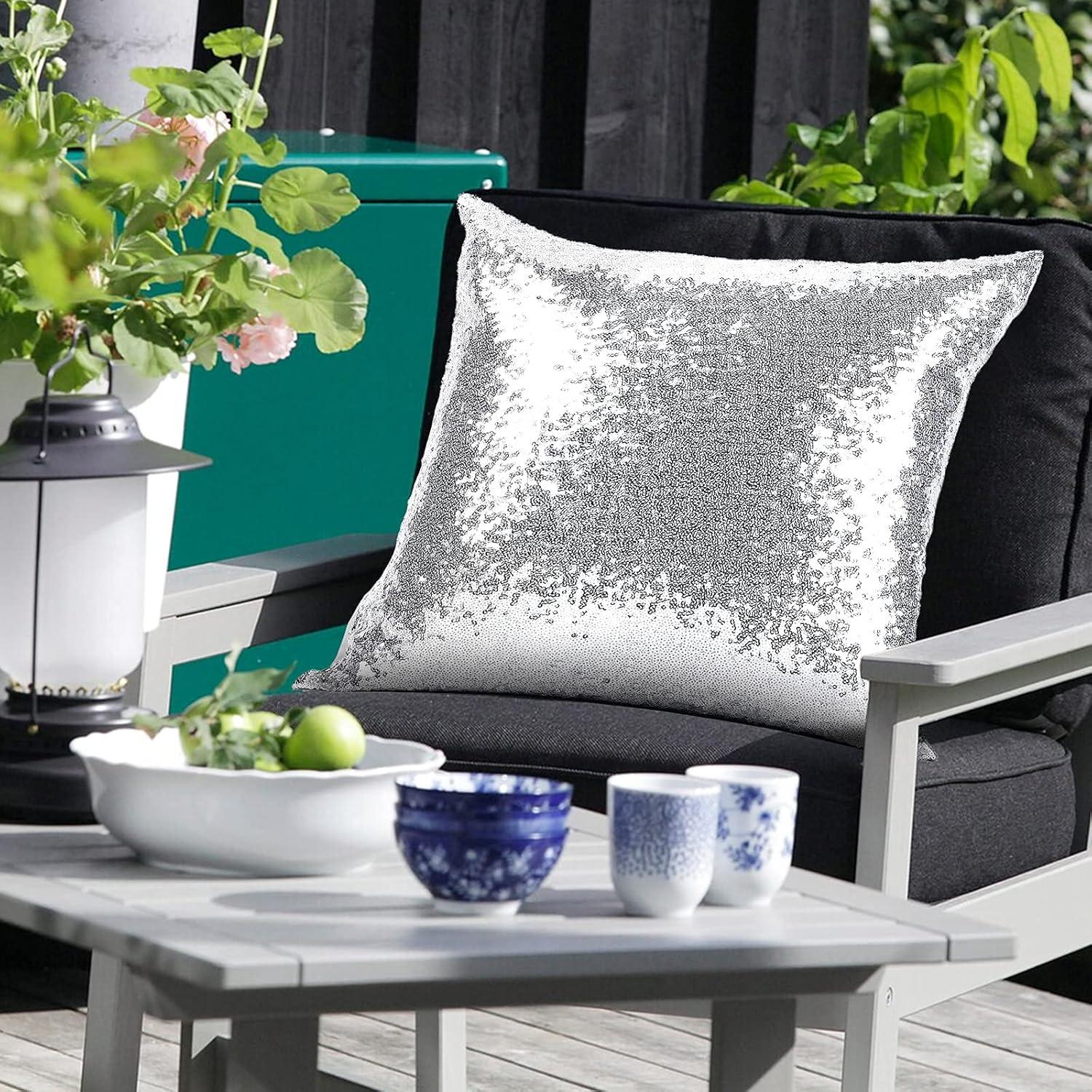 Eternal Beauty Set of 2 Silver Pillow Cover Sequin Decorative Pillow Covers for Couch Sofa Throw Pillows 18 X 18 Inches