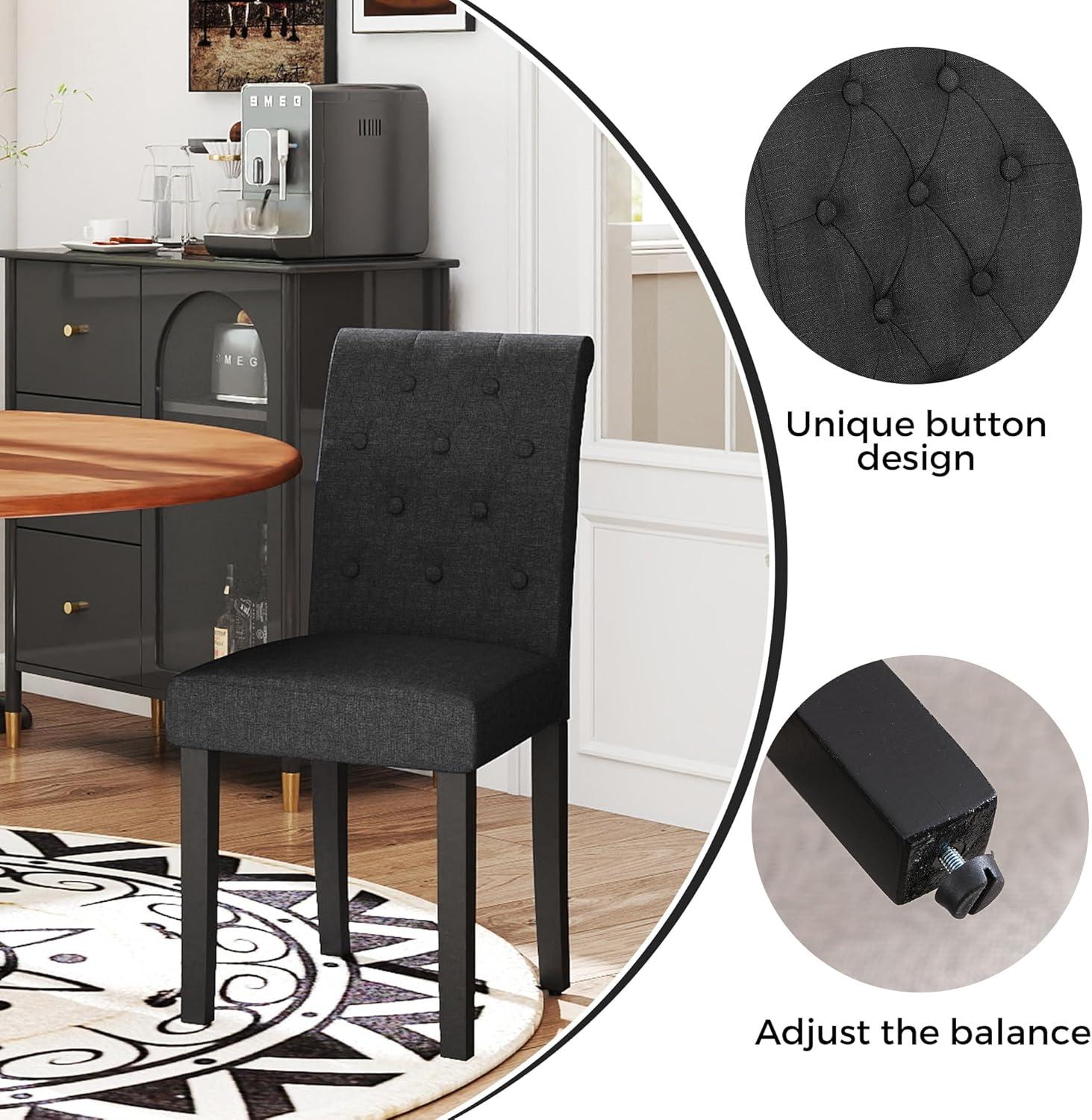 Button-Tufted Charcoal High Back Fabric Upholstered Dining Chairs, Set of 2