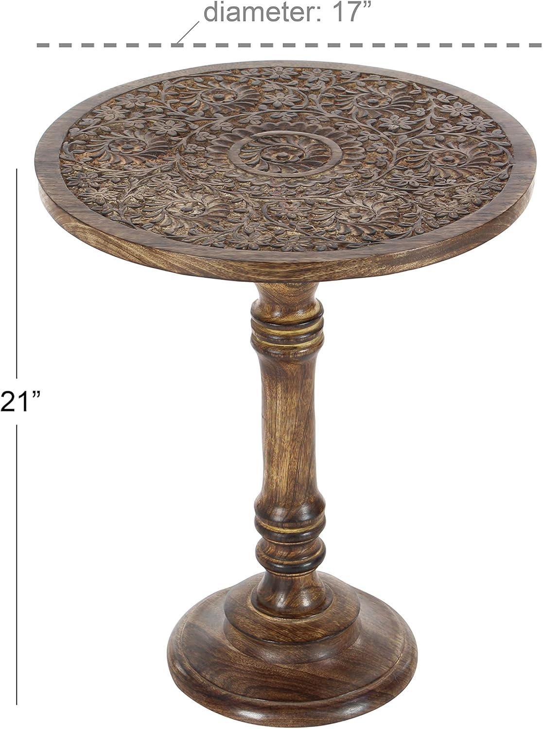 Carved Mango Wood Accent Table Brown - Olivia & May: Handcrafted, Traditional Style, Indoor Use