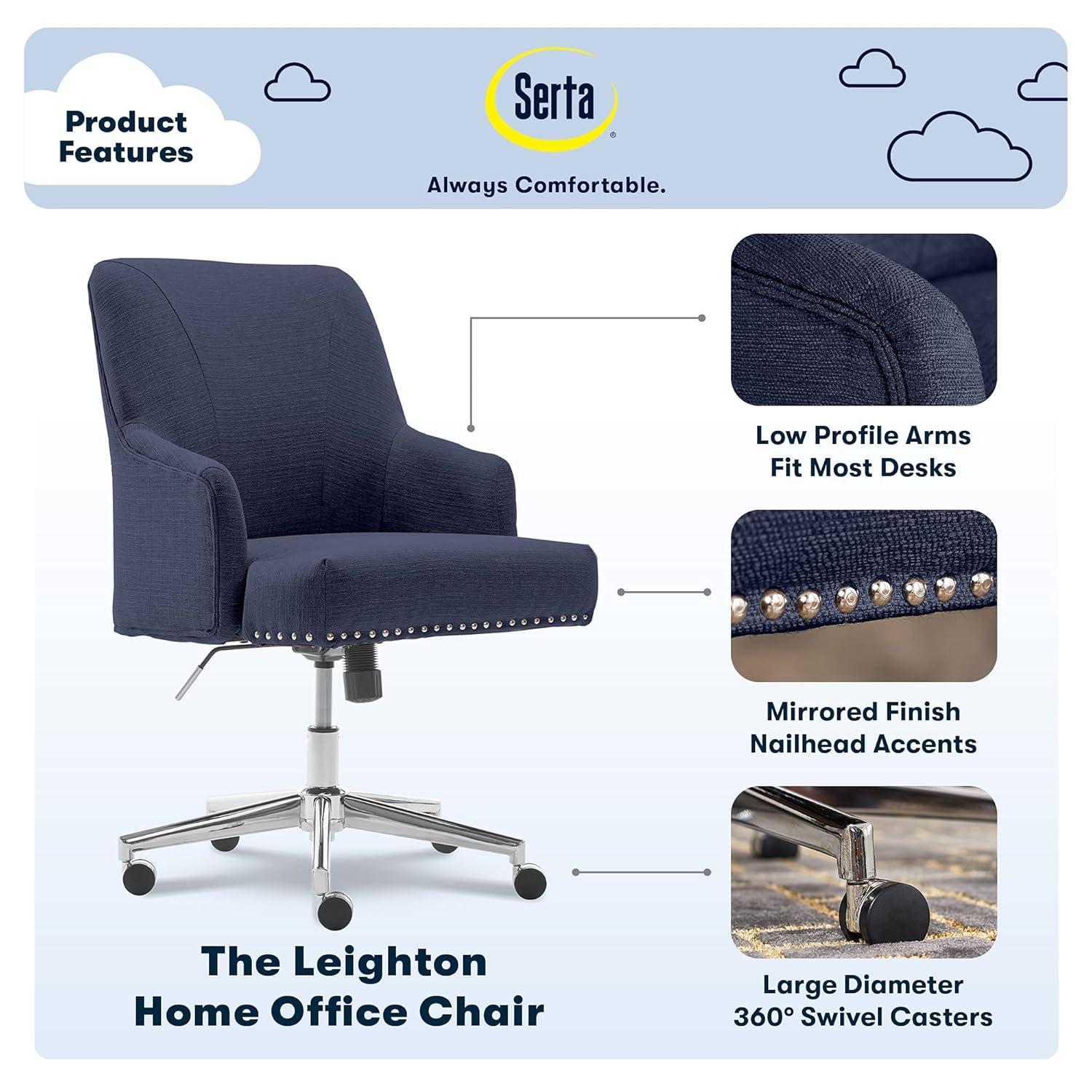 Style Leighton Home Office Chair Sanctuary Blue - Serta: Swivel, Adjustable, Wood Frame, Fixed Arms