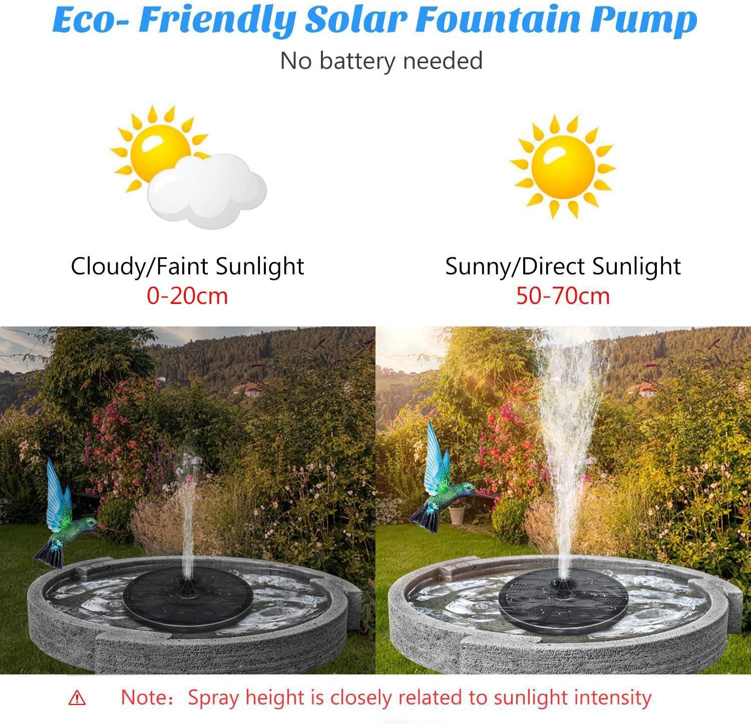 Black Solar Powered Garden Fountain with Adjustable Nozzles