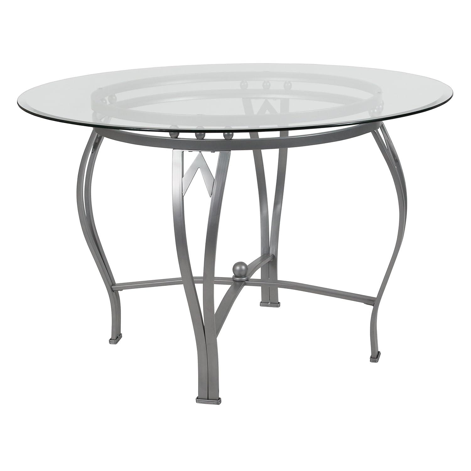 Flash Furniture Syracuse Round Glass Dining Table with Bowed Out Metal Frame