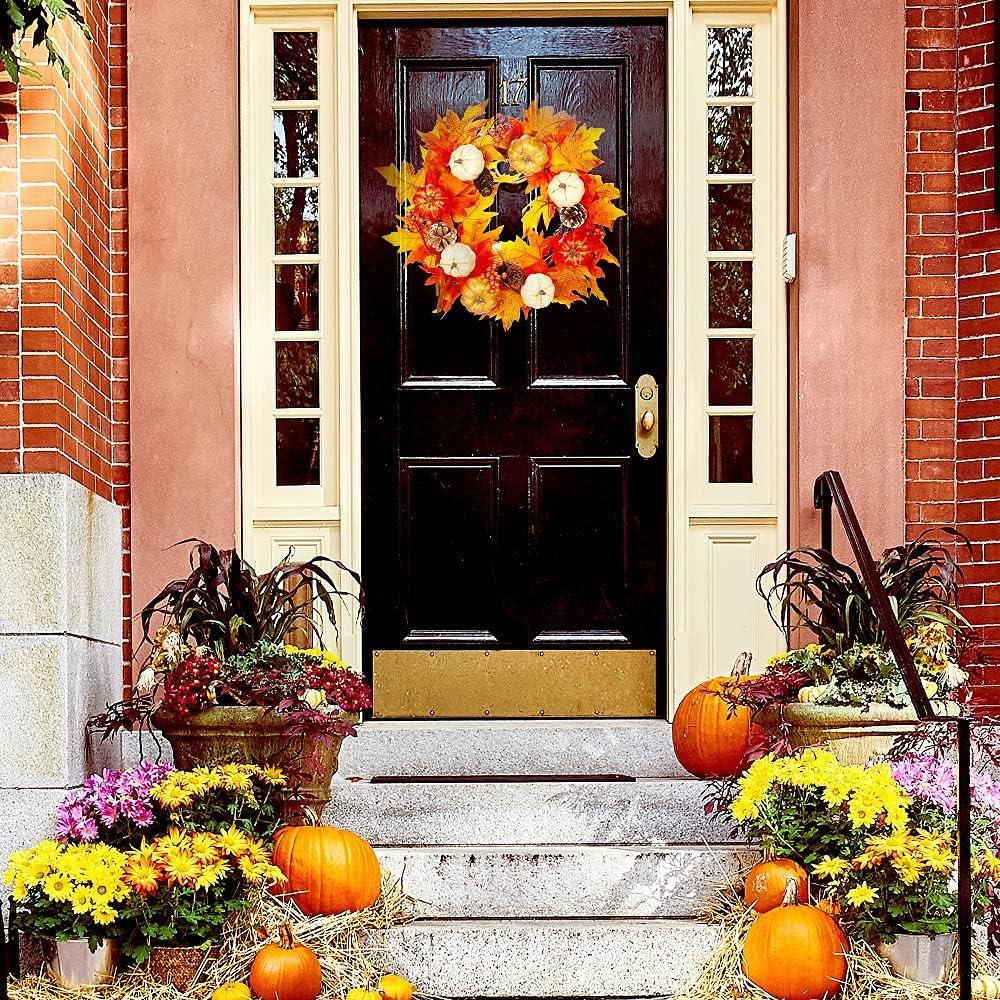 Fall Wreath 20’’ Autumn Front Door Wreath Harvest Wreath with Sunflower Pumpkins Berries Maple Leaves Daisies for Outside Indoor Home Wall Festival Thanksgiving Autumn Farmhouse Decor