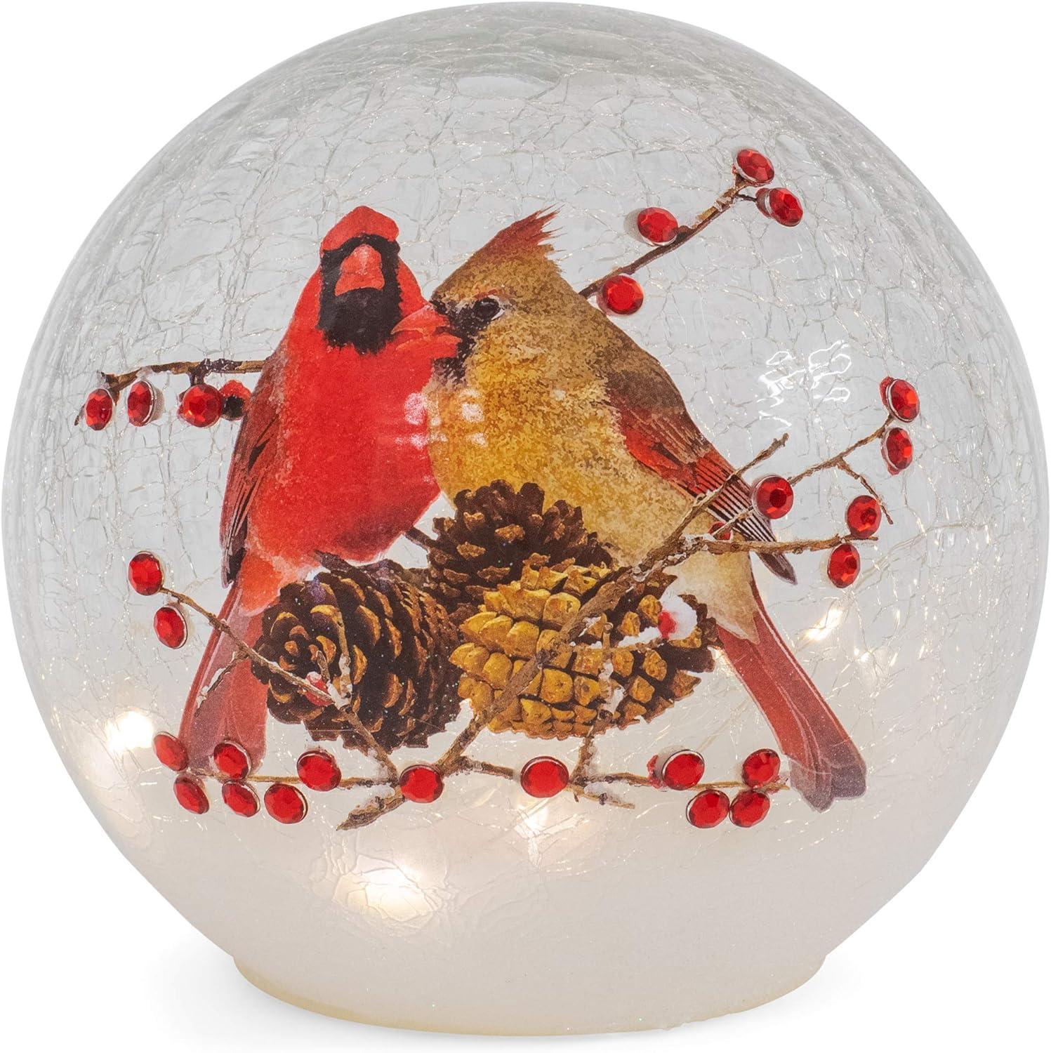 Rosy Red Crackle Glass LED Lighted Holiday Globe