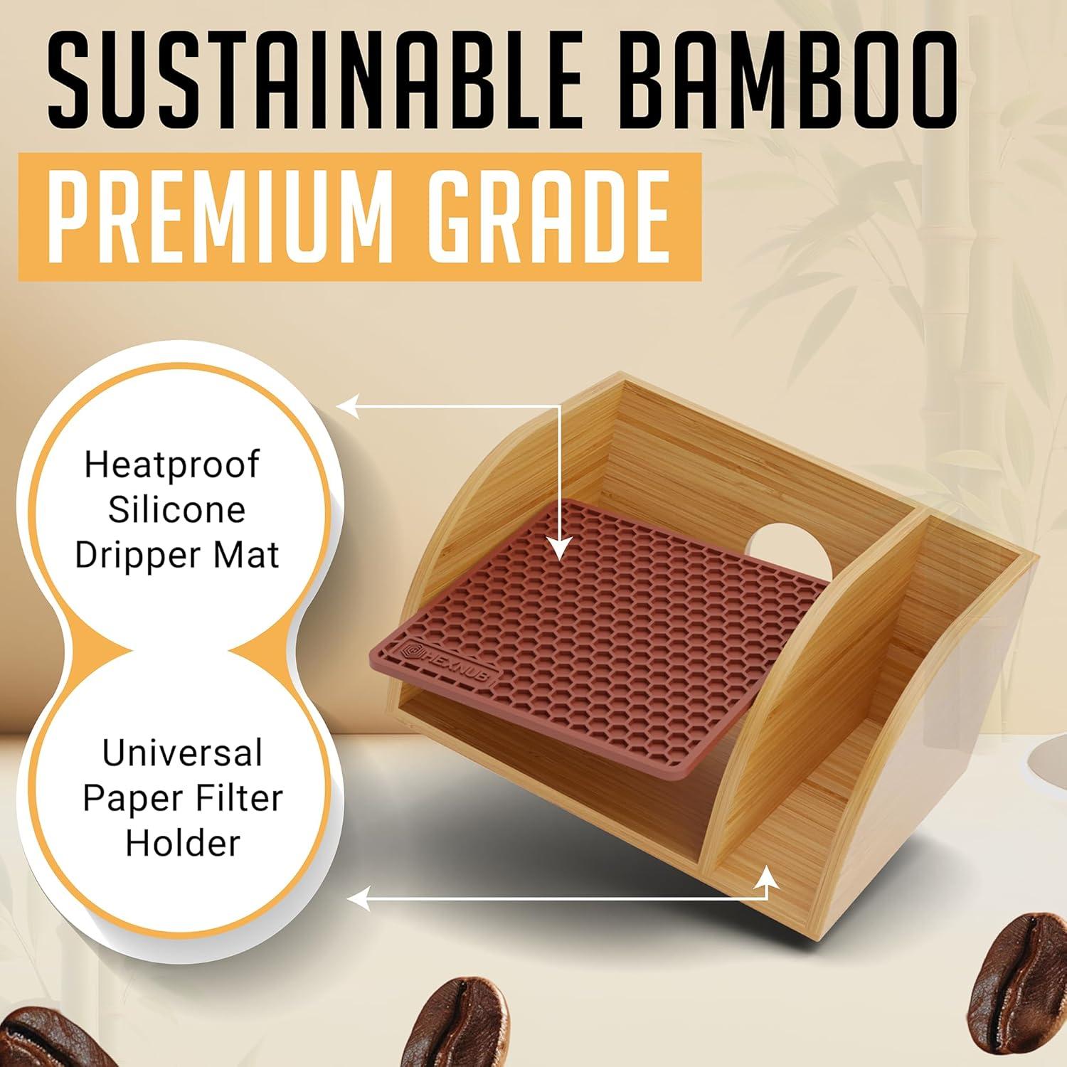 HEXNUB Bamboo Caddy for Chemex, Bodum, Cosori Pour Over Coffee Makers - Cork Mat