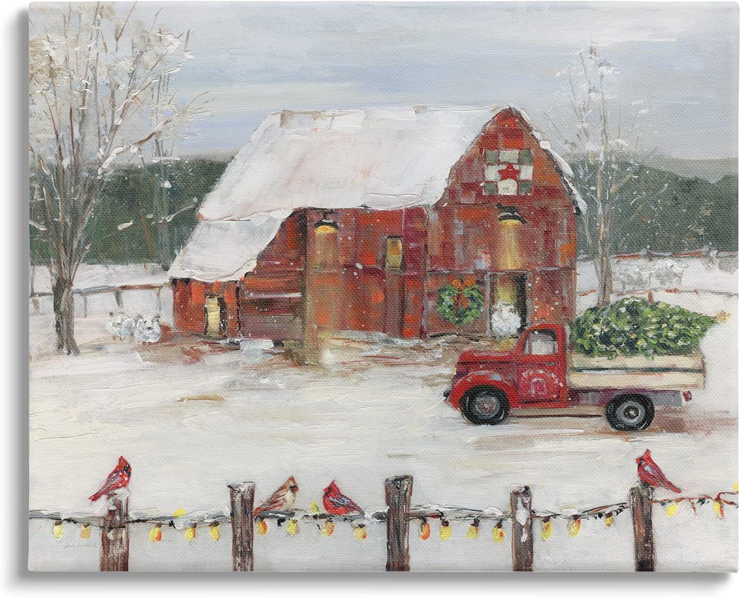 Holiday Barn Winter Scene Canvas Wall Art, 40" x 30"