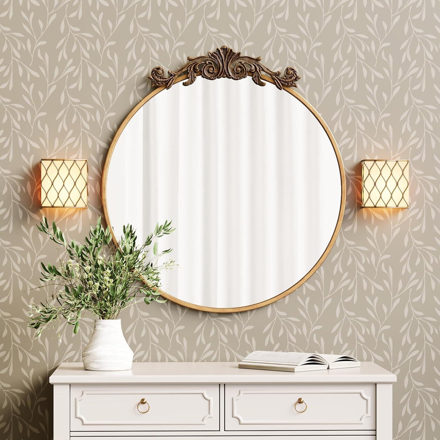 Ornate Gold Carved Wood Oval Vanity Mirror