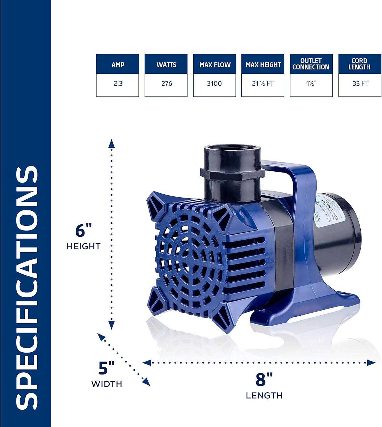 3100GPH Cyclone Pump with 33' Cord - Blue - Alpine Corporation: Submersible, Ceramic Shaft, Vortex Impeller