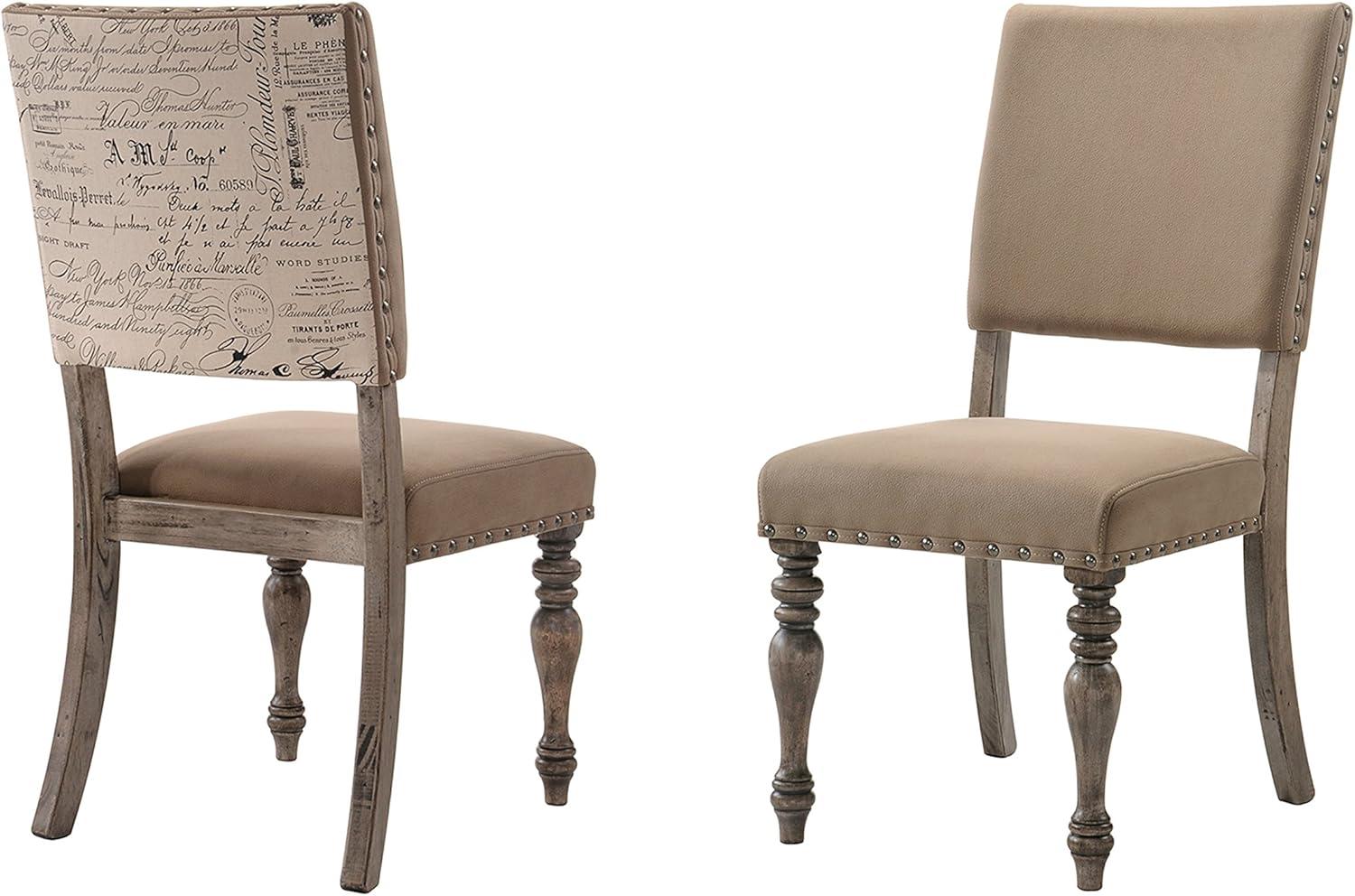 Roundhill Furniture Birmingham Script Printed Finish Dining Chair with Nail Head, Set of 2, Driftwood