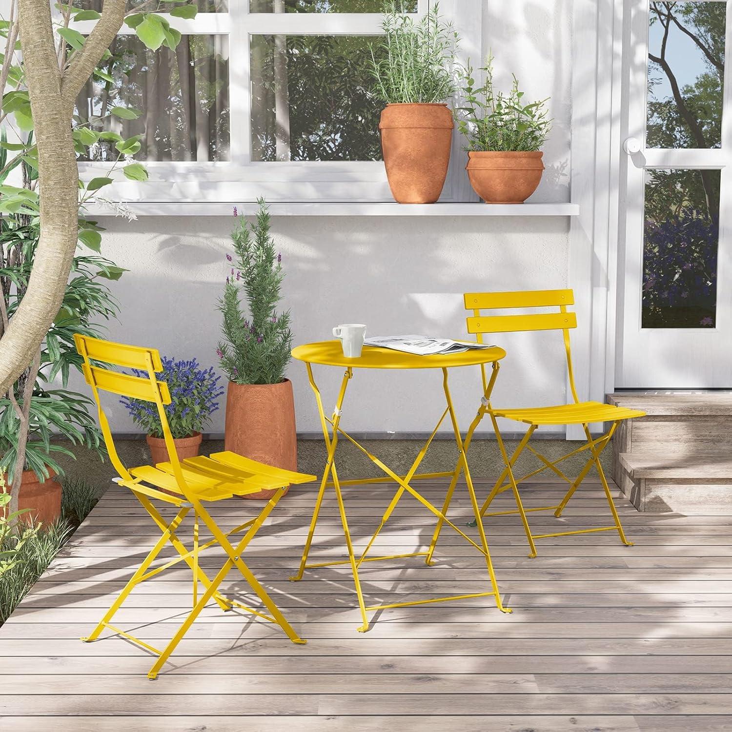 Yellow Steel 3-Piece Folding Patio Bistro Set