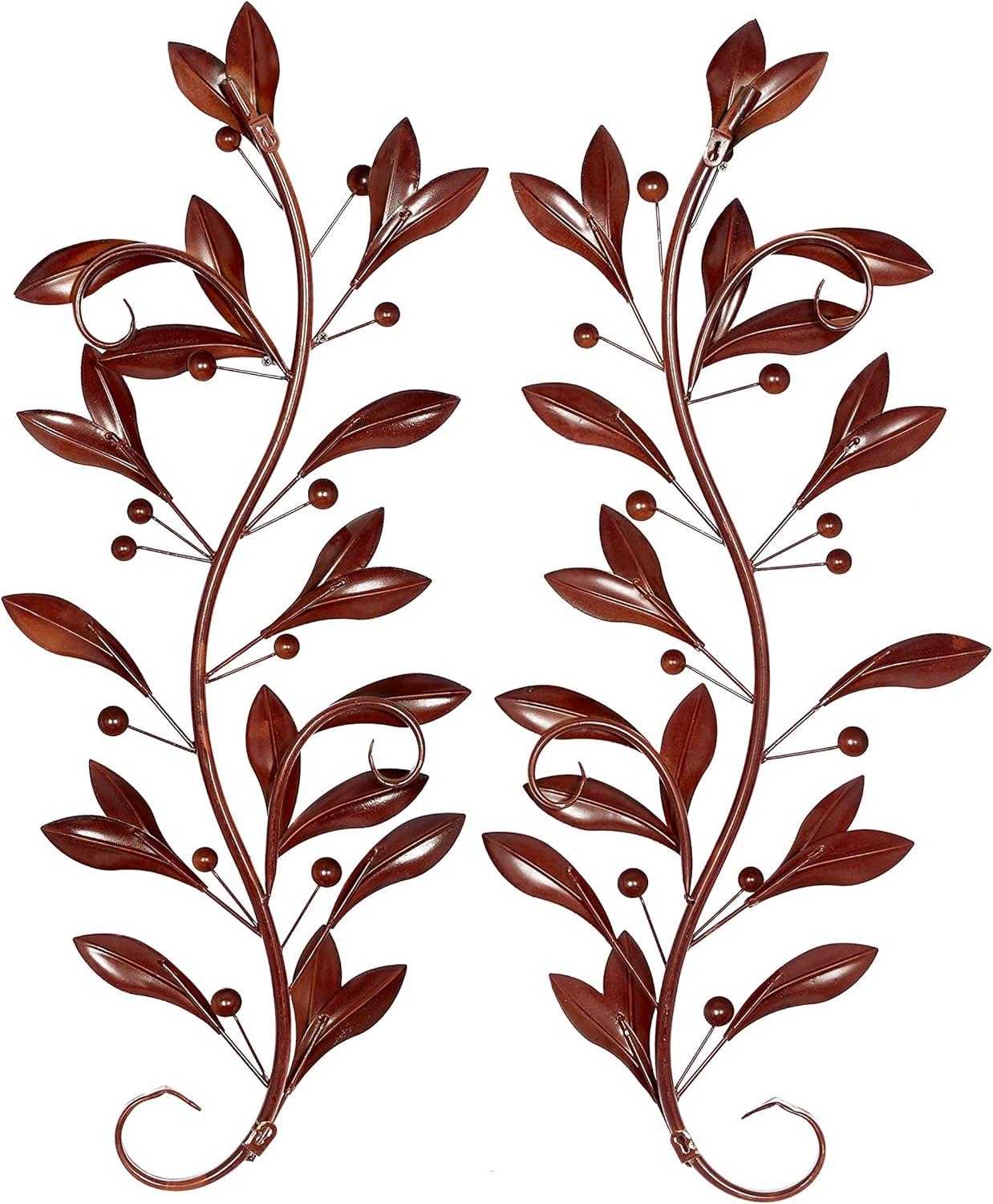 DecMode Brown Metal Leaf Wall Decor (2 Count)