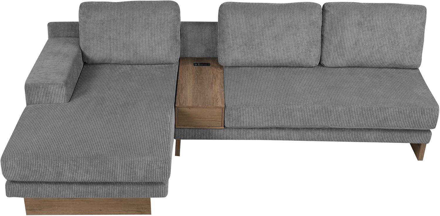 114" L-shaped Sofa Sectional Sofa with Two USB Ports and Two Power Sockets, A Storage Drawer and A Reversible Chaise Lounge for Living Room