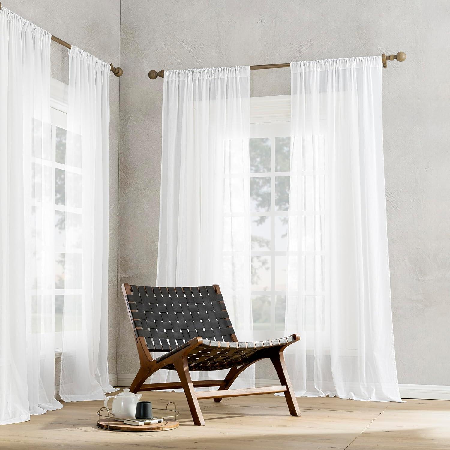 50"x84" Archaeo Sheer 100% Cotton Curtain Panel White: Transitional Voile Rod Pocket Indoor Drapery