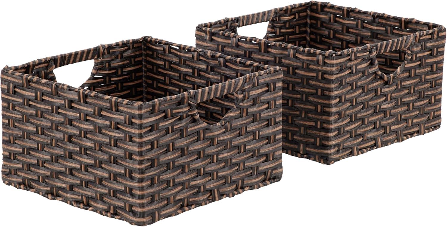 Mocha Brown Handwoven Square Storage Baskets with Handles, Set of 2