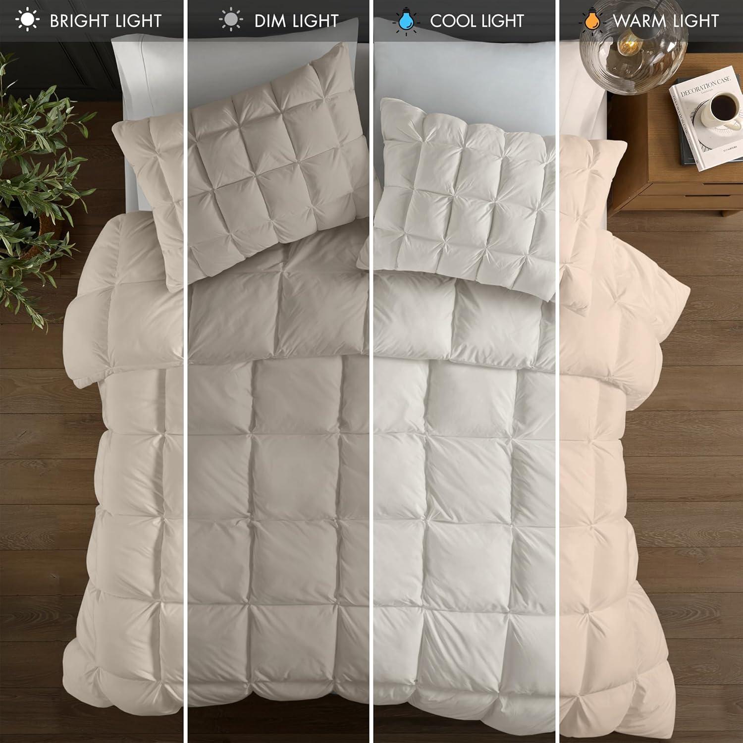 Madison Park Full/Queen Stay Puffed Overfilled Down Alternative Comforter Tan: Ultimate Textile, Cooling, Microfiber Duvet Insert