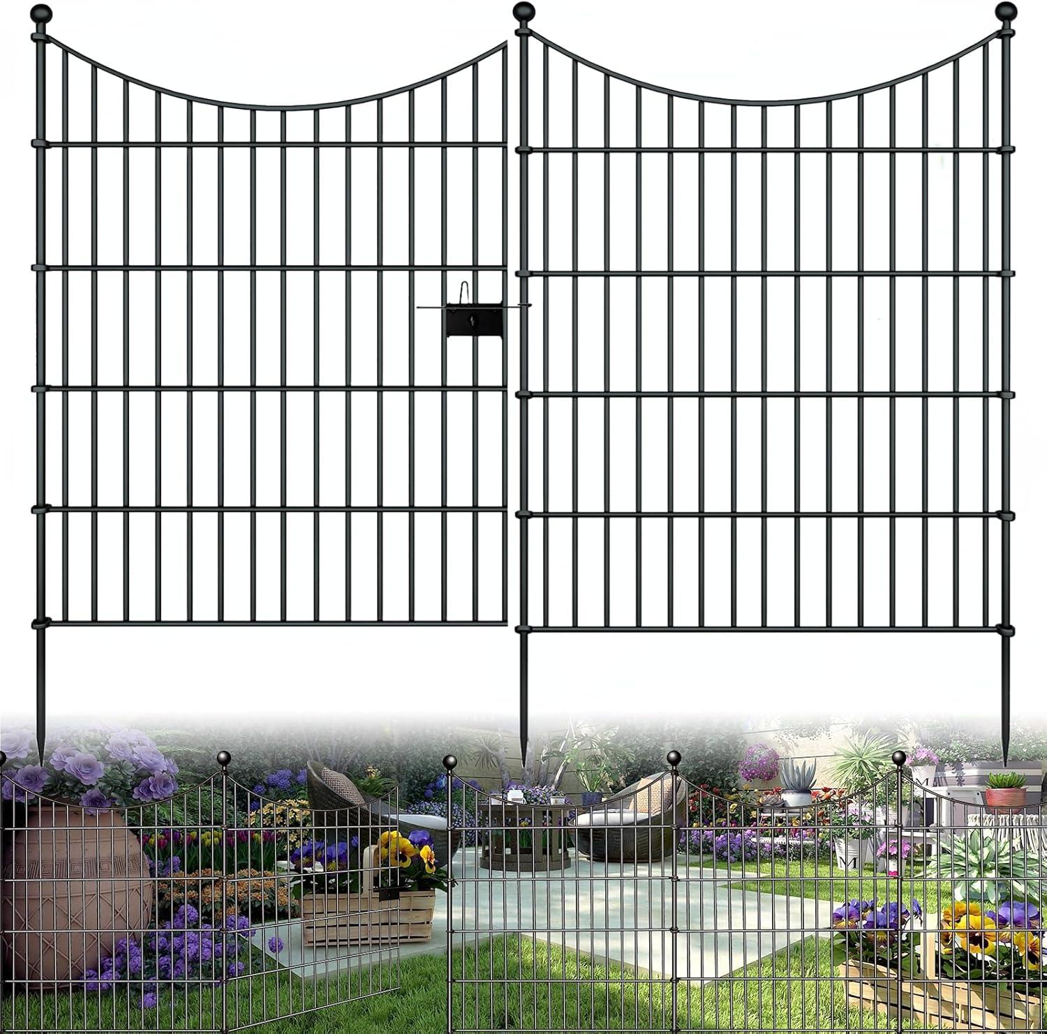 32 in. Black Metal Garden Border Fence with Spear-Top Design