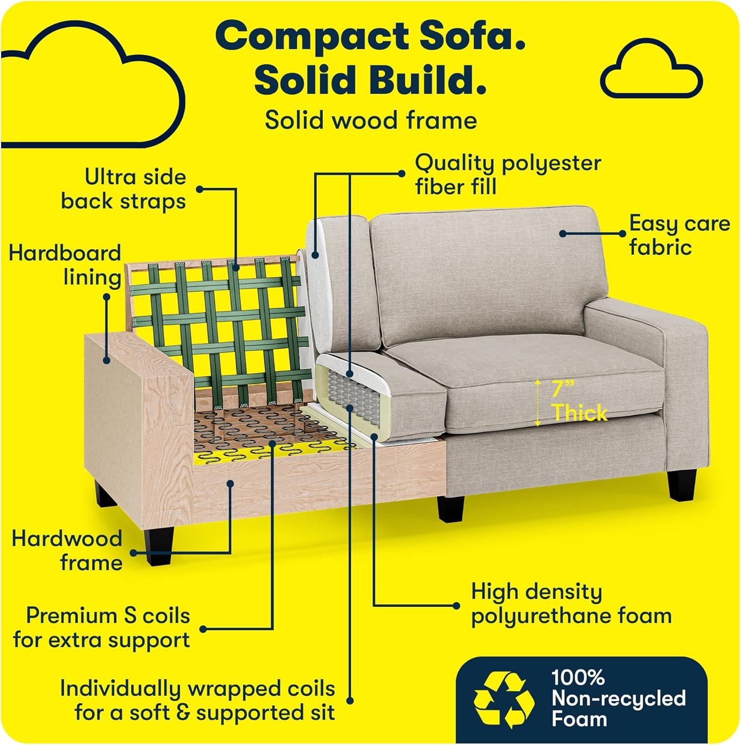 Serta Palisades 73" Track Arm Sofa, Easy Care Fabric, Soft Pillow Back, Pocket Coil Seat Cushions