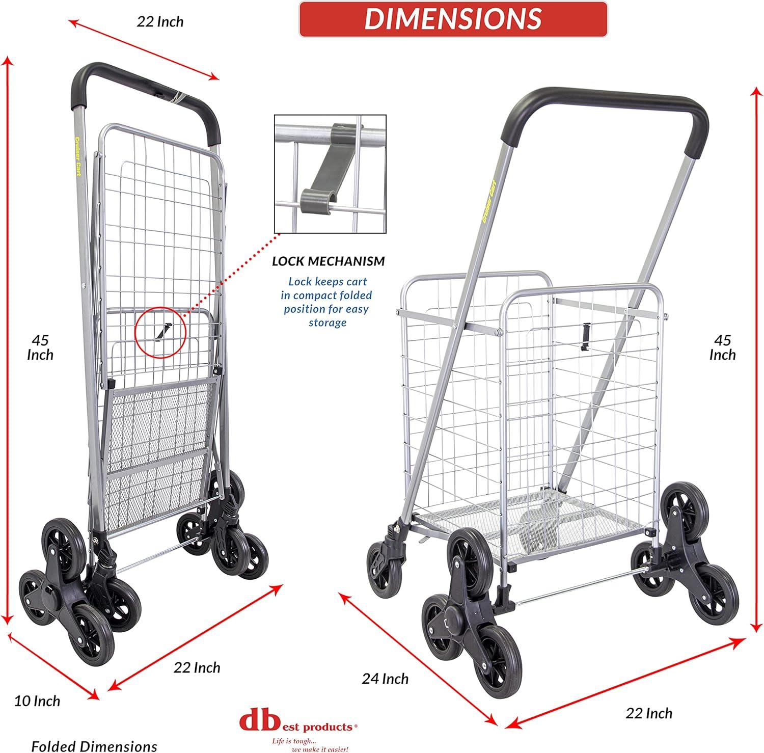 Dbest Products Folding Shopping Cart with Wheels, Sliver