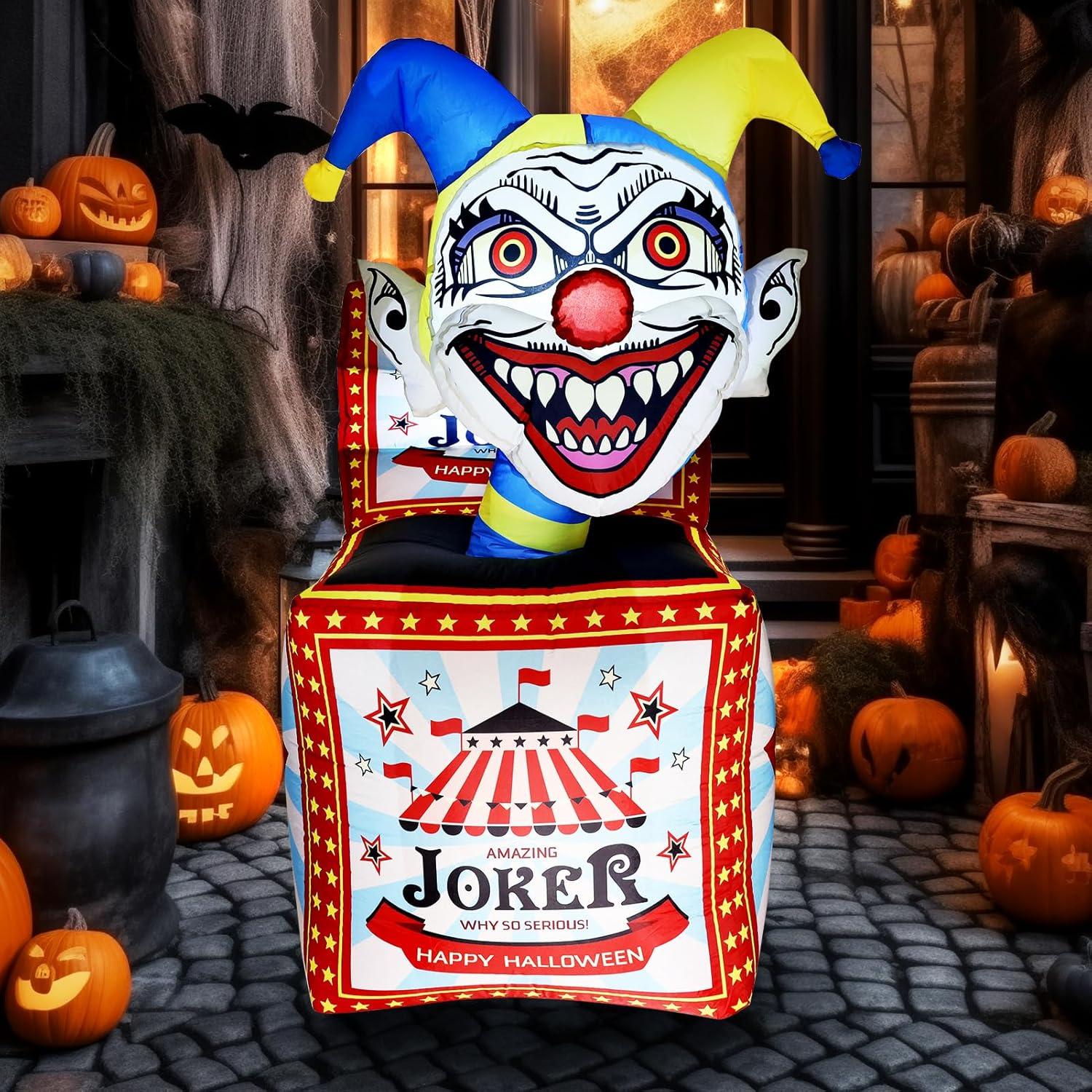 5 Ft Bright White Inflatable Halloween Clown Box with LED Light