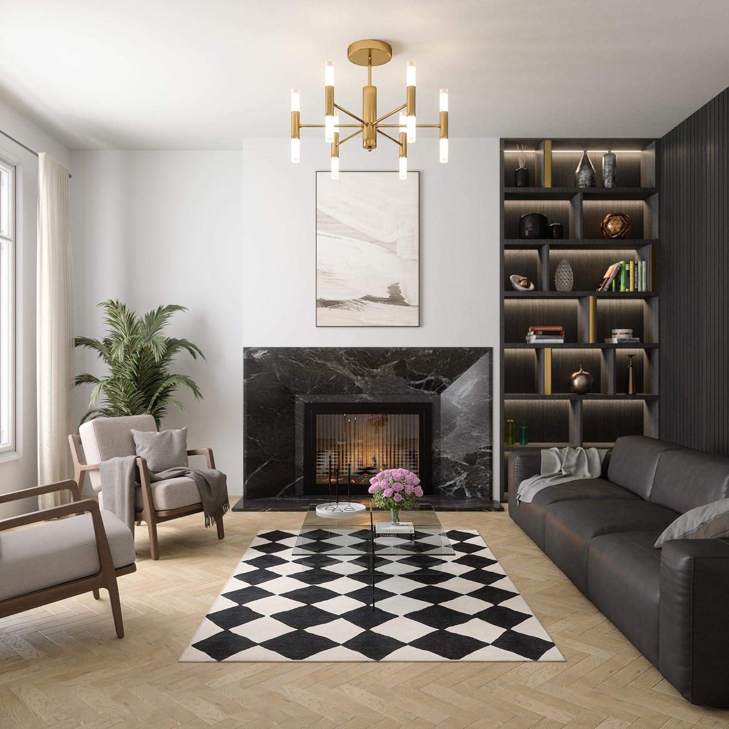 Corrigan Studio® Haylee Super Lightweight Plastic Straw Rug Checkered Black/White Outdoor Area Rug