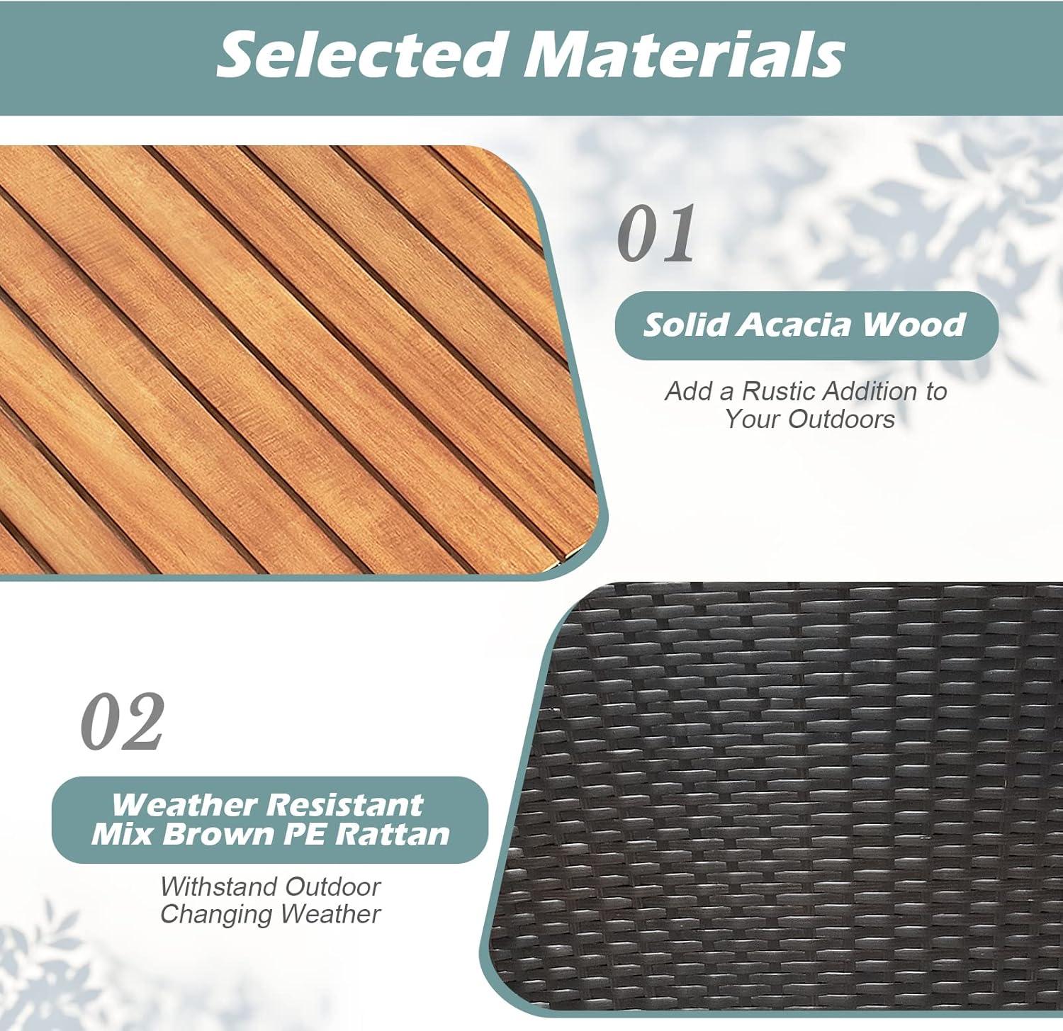 Costway 3PCS Outdoor Patio Rattan Furniture Set Wooden Table Top Cushioned Sofa Black