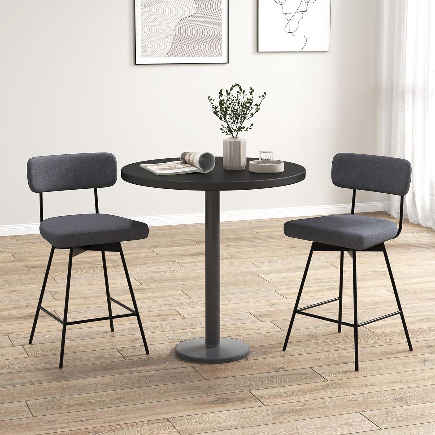 Kadyn Bar Stools, Barstools, Counter Stools, Island Stools, Bar Chairs,25 Inch 2-Piece Modern Upholstered Bar Stools with Back and Footrests-Gray