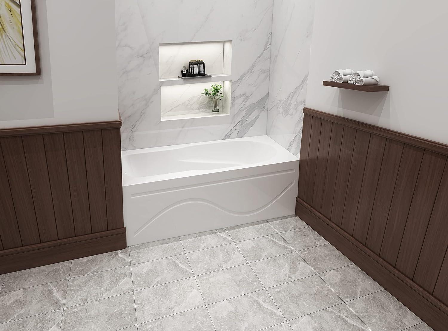 Kingston Brass Aqua Eden 60-Inch Acrylic Rectangular 3-Wall Alcove Tub with Anti Skid and Drain Hole