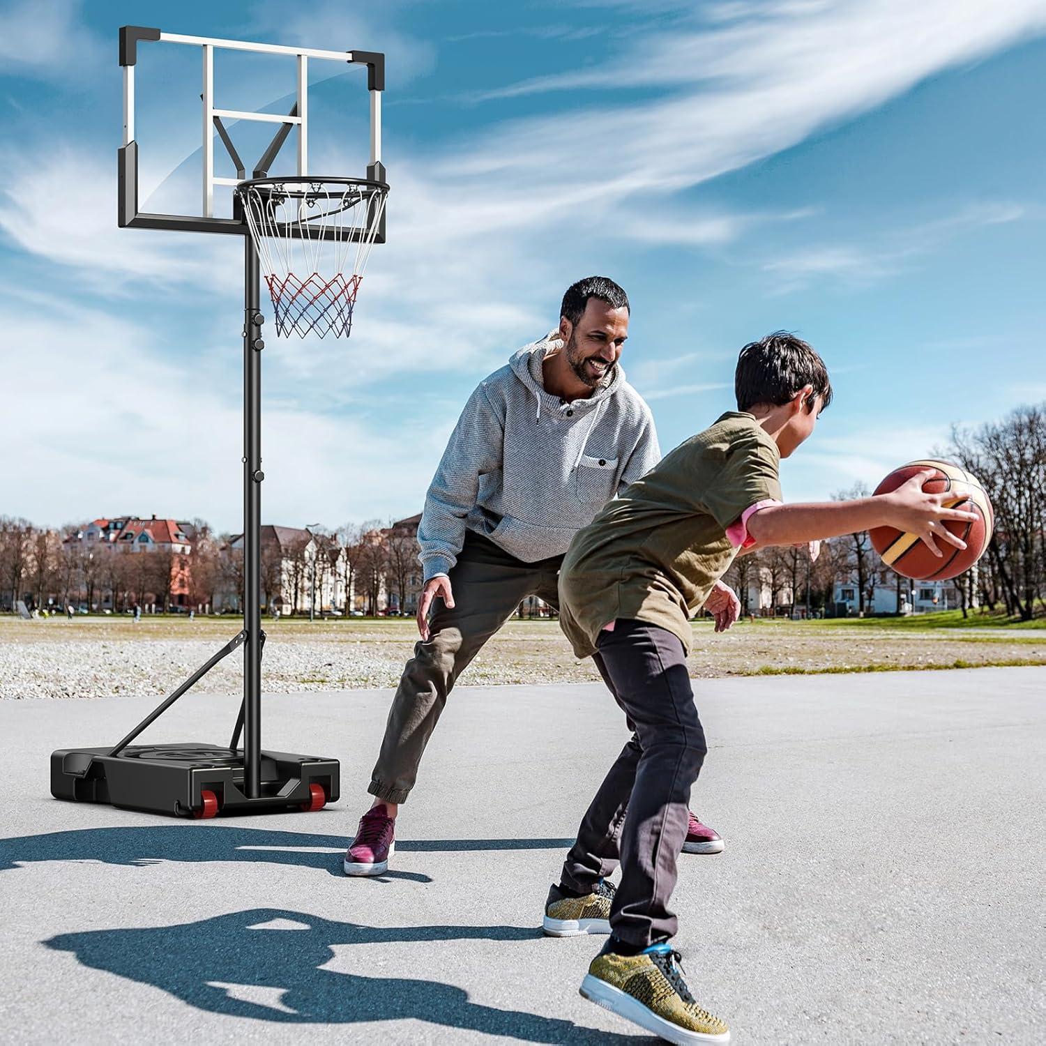 Adjustable Height Black Polycarbonate Portable Basketball Hoop System