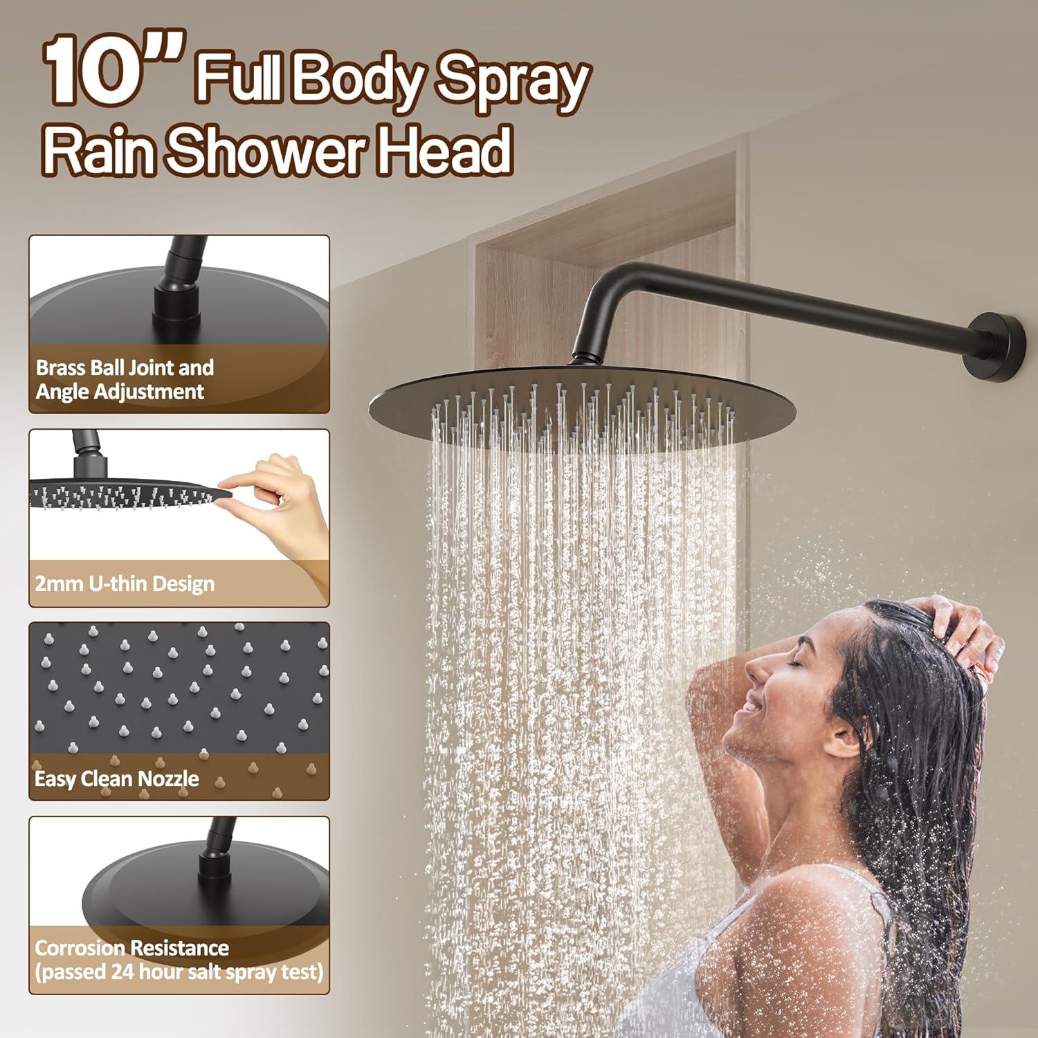 Shower System Shower Faucet Sets for Bathroom with High Pressure 10-inch Rain Shower head and Handheld Shower Head and Brass Valve Inclued, Matte Black