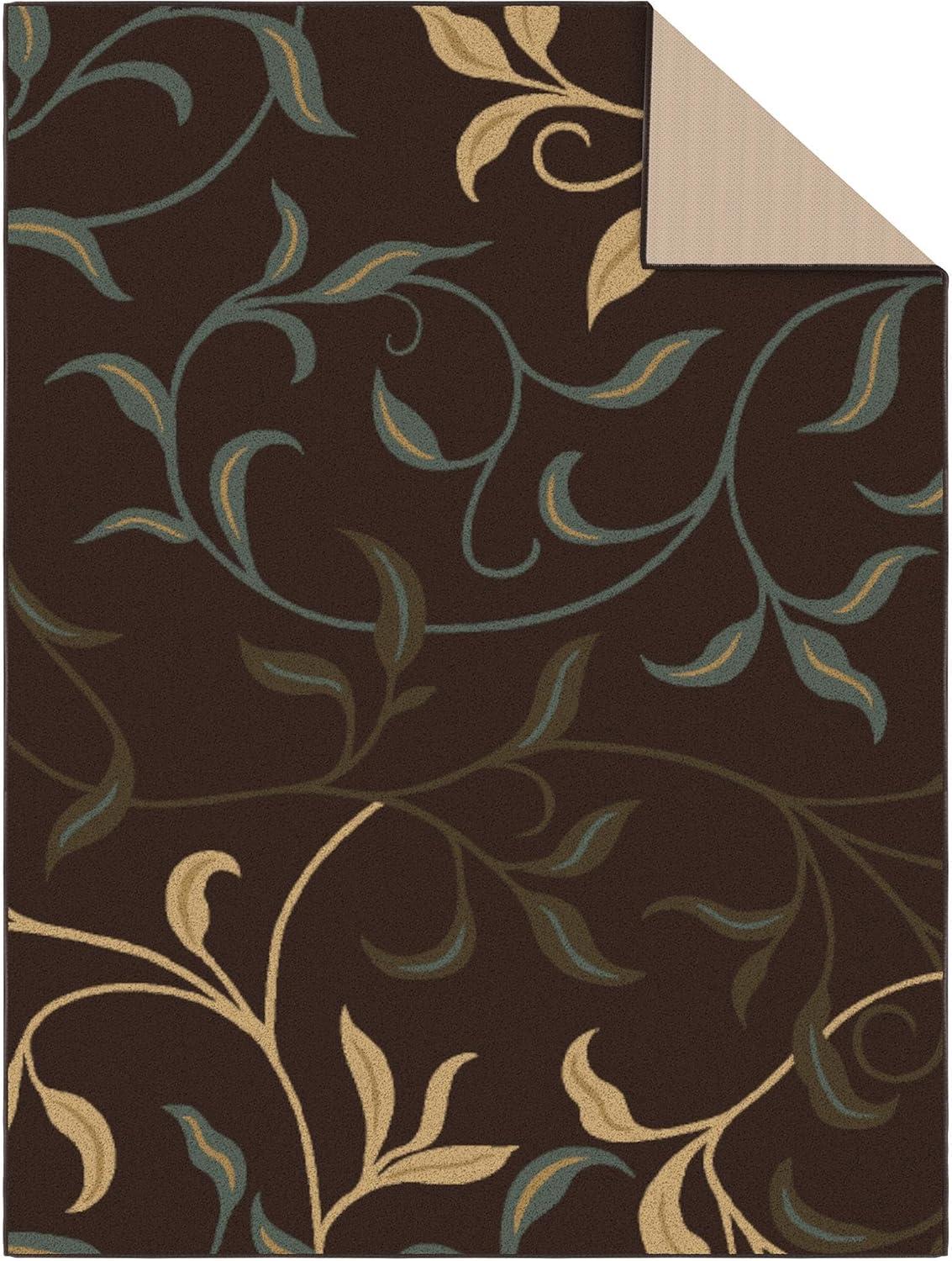Ottohome Non-Slip Leaves Area Rug For Living Room, Hallway Runner, Entryway Rug, Brown