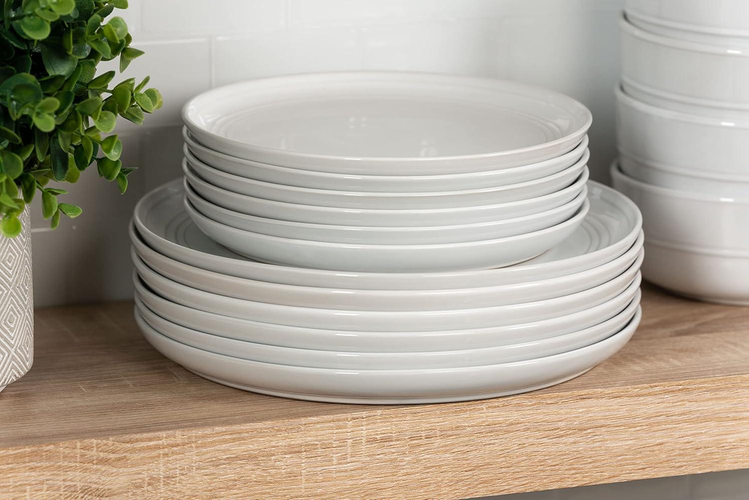 White Ceramic Round Microwave-Safe Dinner Plates, Set of 6