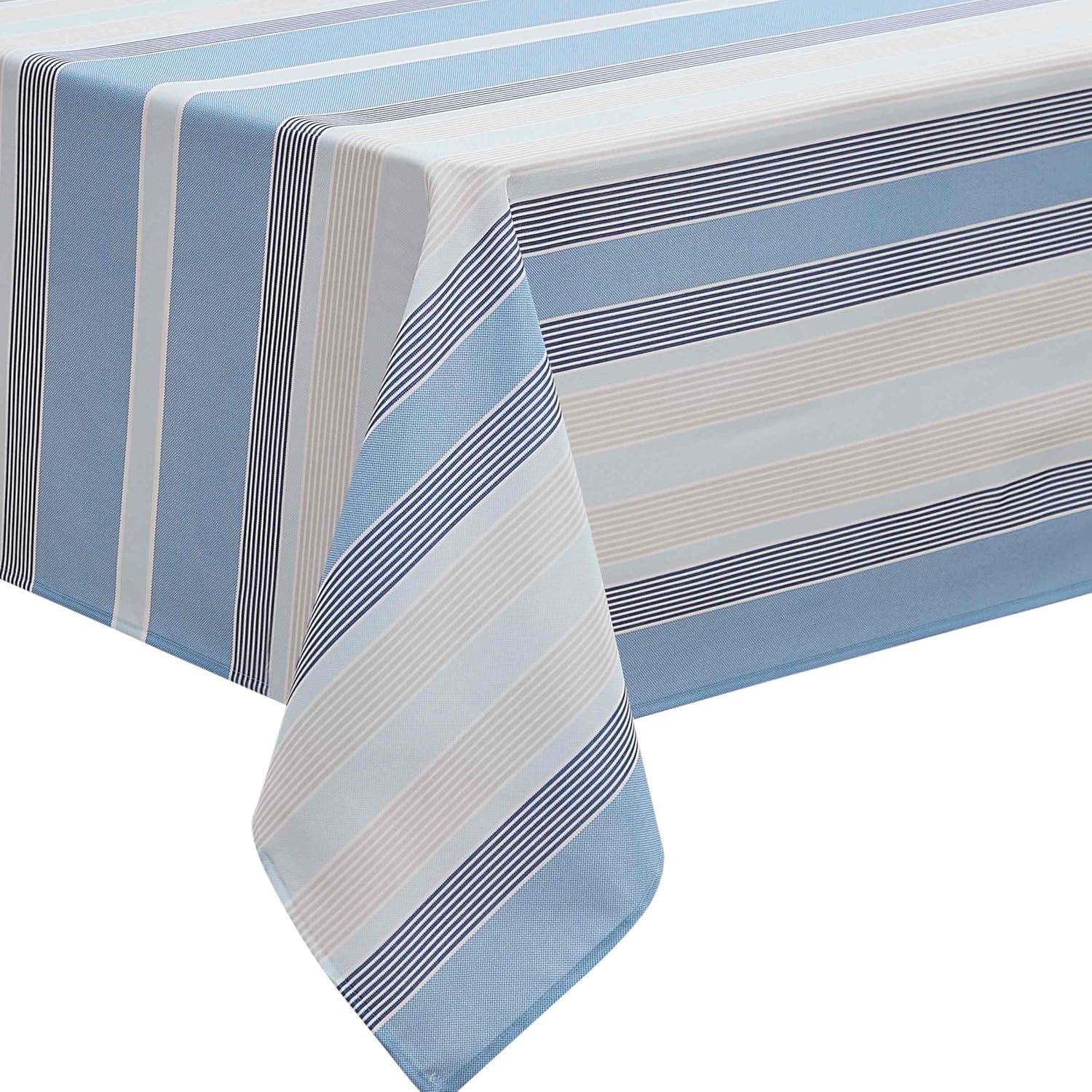 Blue and Pink Striped Water-Resistant Rectangular Tablecloth