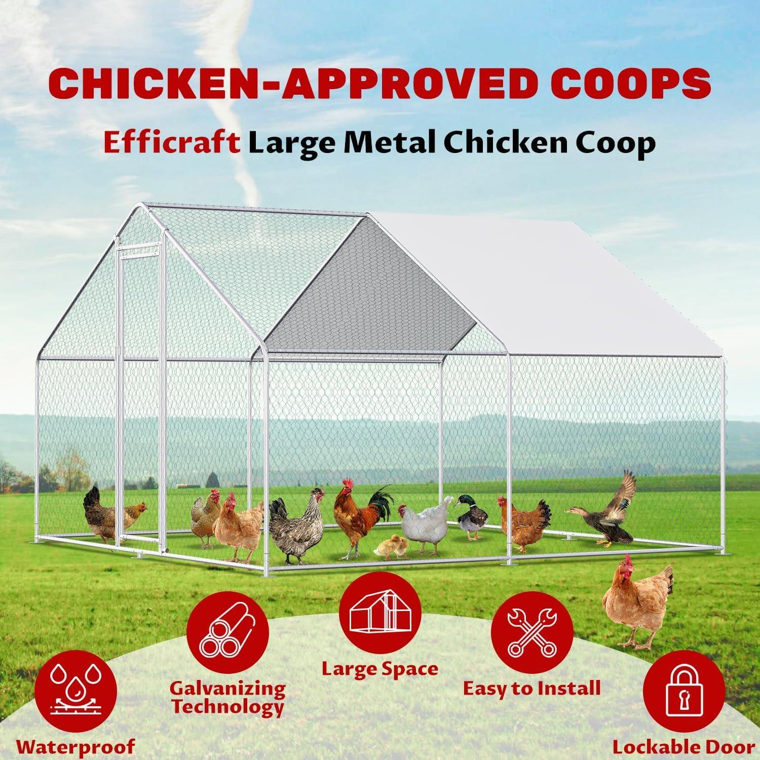 Outdoor Metal Chicken Coop Large Walk-in Poultry Cage Spire-Shaped Chicken Run with Waterproof and Anti-Ultraviolet Cover for Outside,Backyard and Farm ,13' L x 9.8' W x 6.4' H
