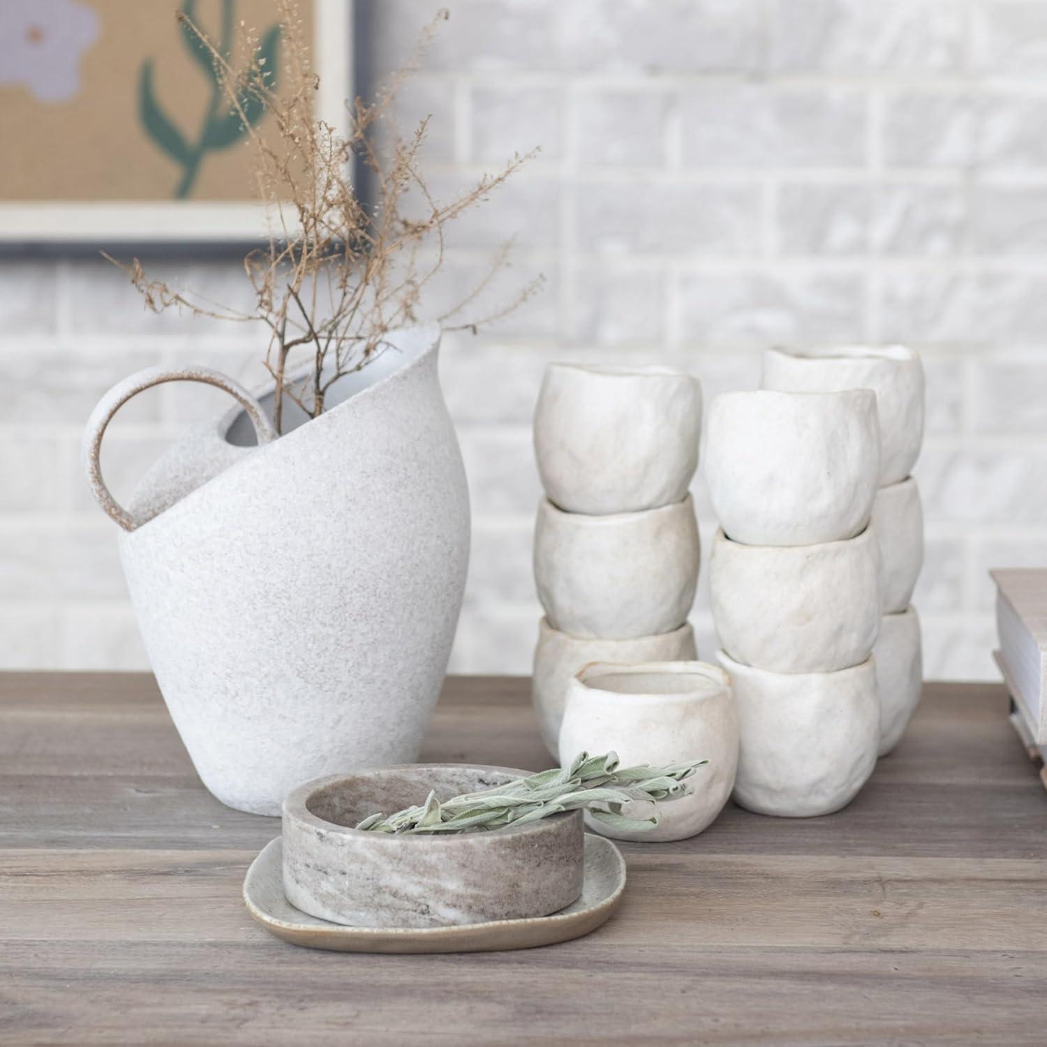Bloomingville 9 Inches 82-Ounce Textured Stoneware Pitcher in Reactive Glaze, White