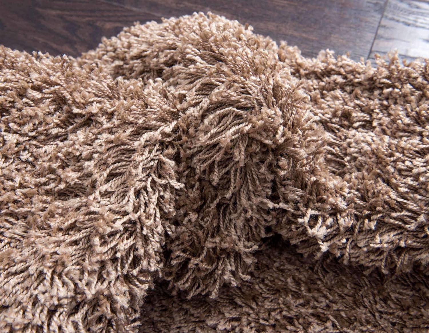 Easy Care Reversible Solid Shag Brown Synthetic Rug 4' x 6'