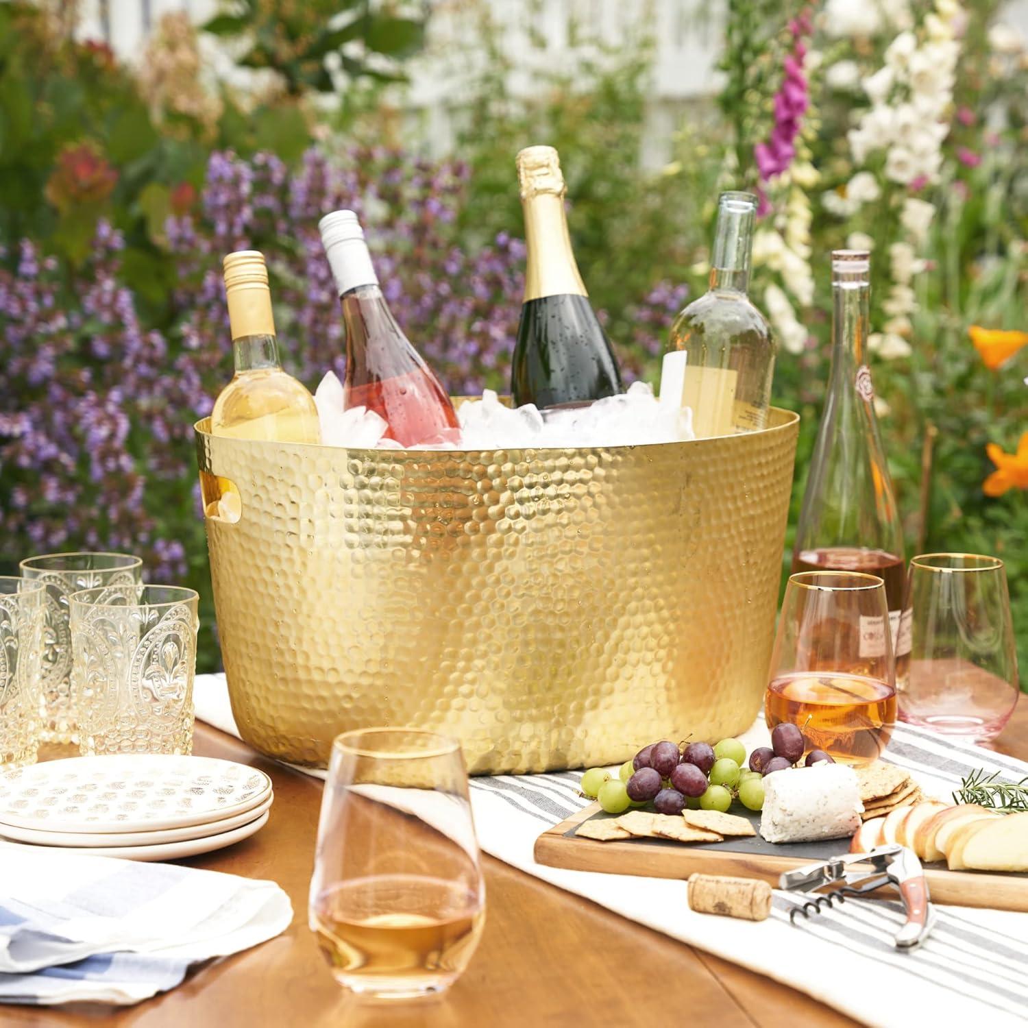 Twine Gold Hammered Tub - Large Drink Beverage Tub Chiller, Wine, Beer & Drink Bucket for Parties in 4 Gallon Capacity, Gold