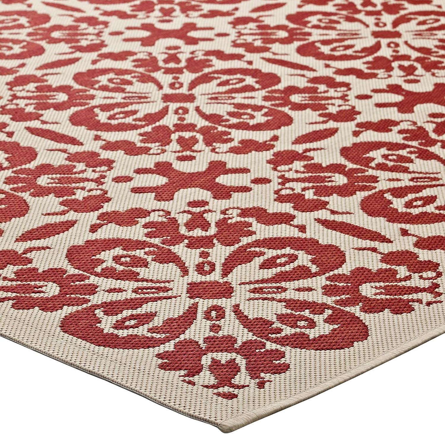 Modway Ariana 47x71" Vintage Floral Trellis Polypropylene Area Rug in Red/Beige