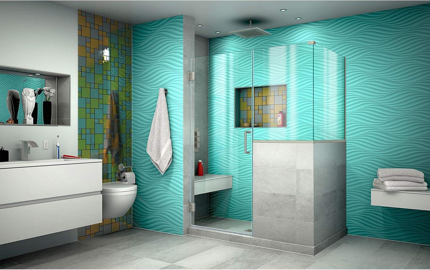 Clear Glass Frameless Hinged Shower Enclosure with Brushed Nickel Hardware