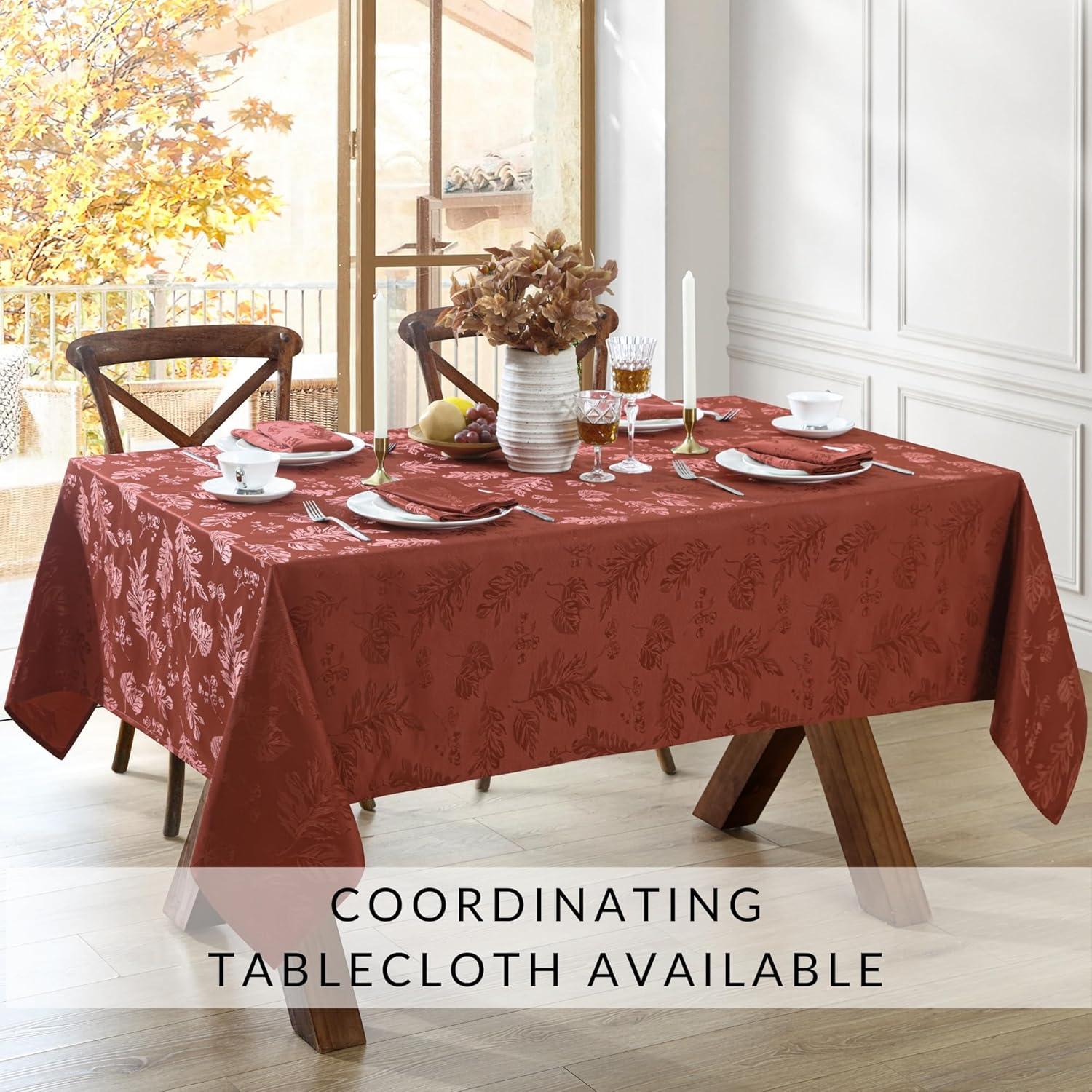 Elegant Woven Leaves Jacquard Damask Napkin, Set of 8 - 17" x 17" - Spice Red - Elrene Home Fashions
