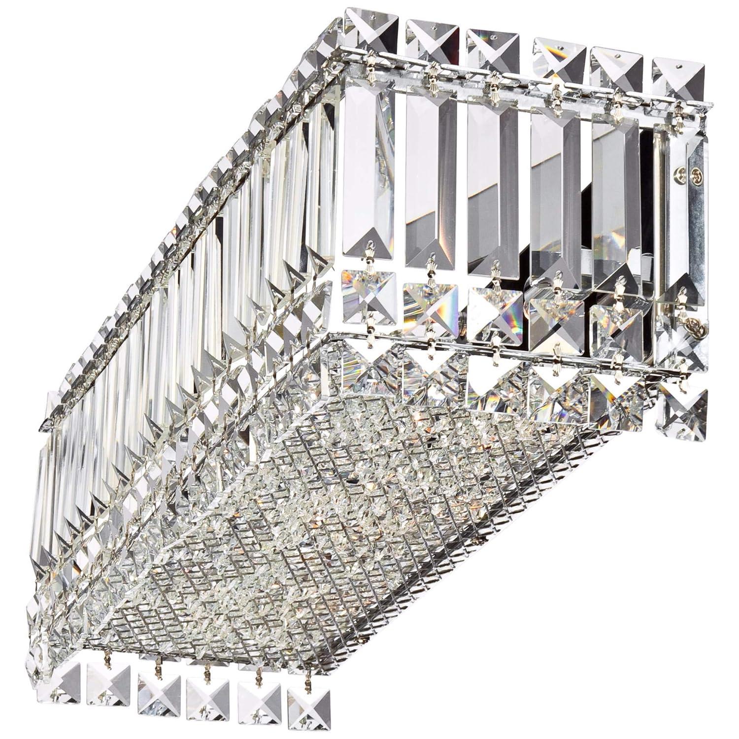 Possini Euro Design Crystal Columns Modern Wall Light Chrome 23" Light Bar Fixture for Bedroom Bathroom Vanity Reading Living Room Hallway House Home