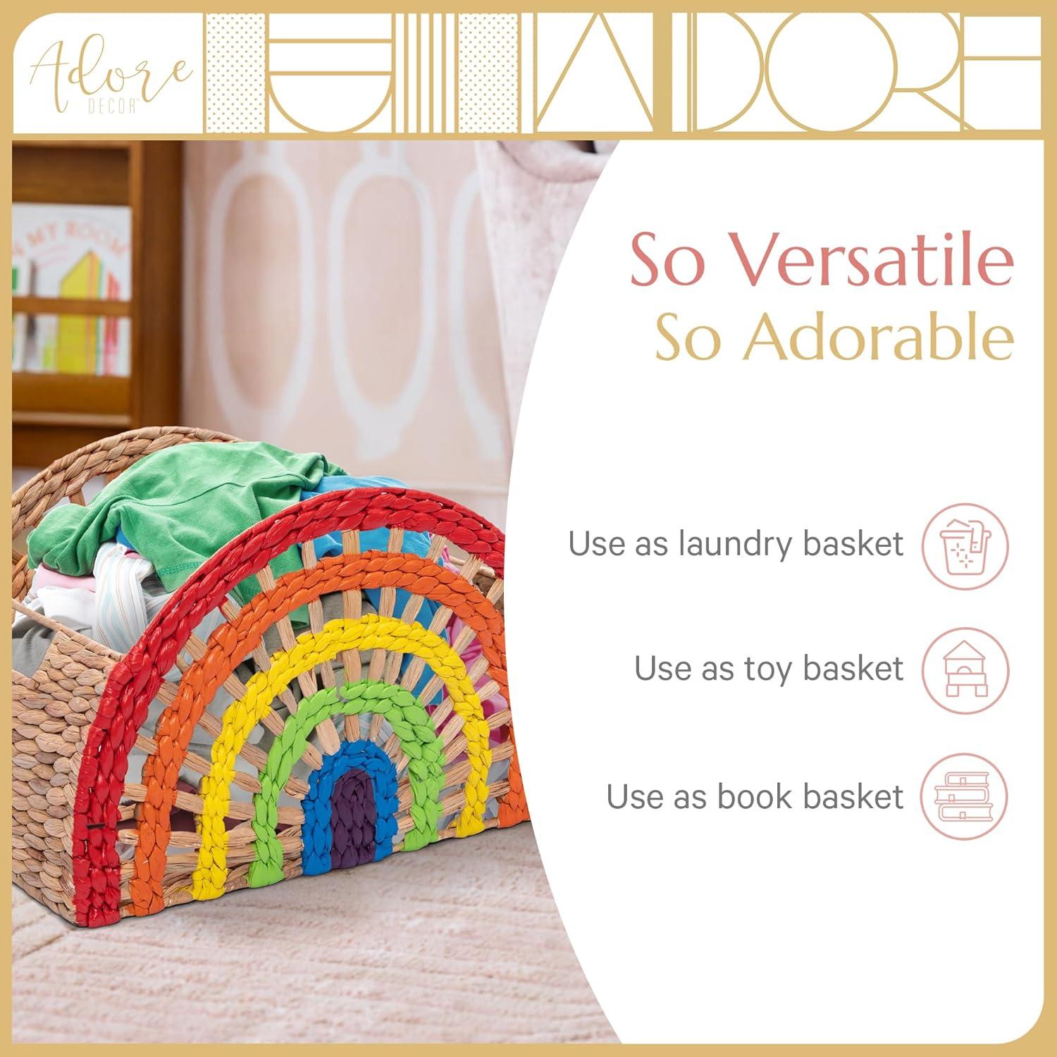 Adore Decor Dorothy Rainbow Wicker Basket (2 Pieces), Large and Medium Size Storage, Handwoven Water Hyacinth