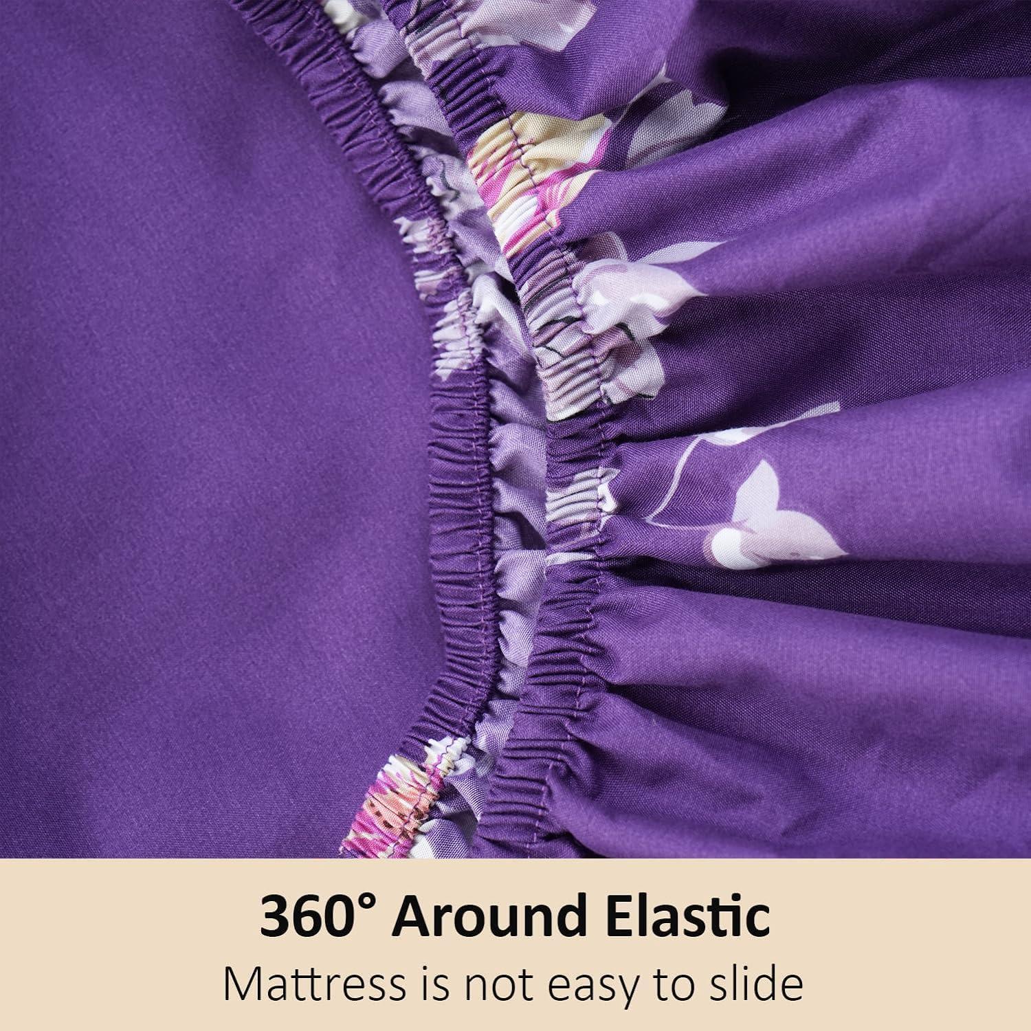 MEISHANG Twin Sheet Set - Floral Sheets Deep Pocket Ultra Soft Brushed Microfiber with Up to 16" Mattresses - Wrinkle Free - 3 Pieces(Twin,Purple Floral)