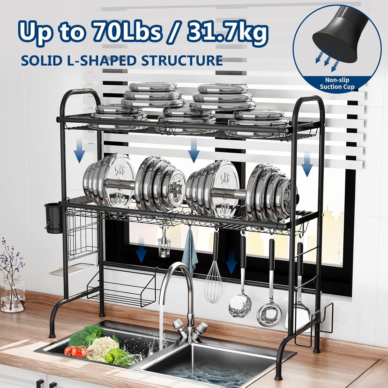 Adjustable Black Stainless Steel 2-Tier Over-Sink Dish Rack