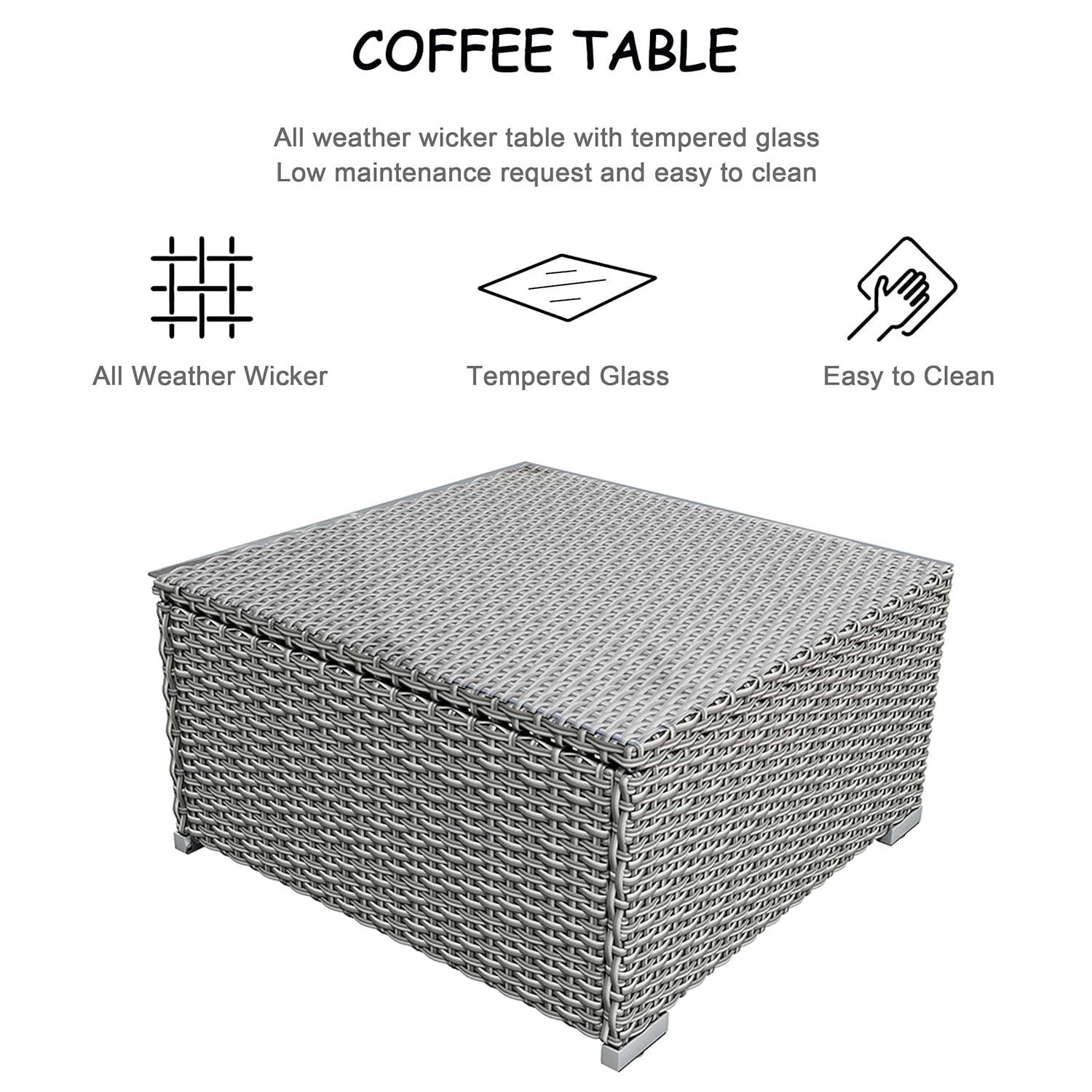 SUNTONE Patio Conversation Sofa Set - 3 Piece All Weather Wicker Outdoor Furniture Set, Gray Rattan & Black Cushions