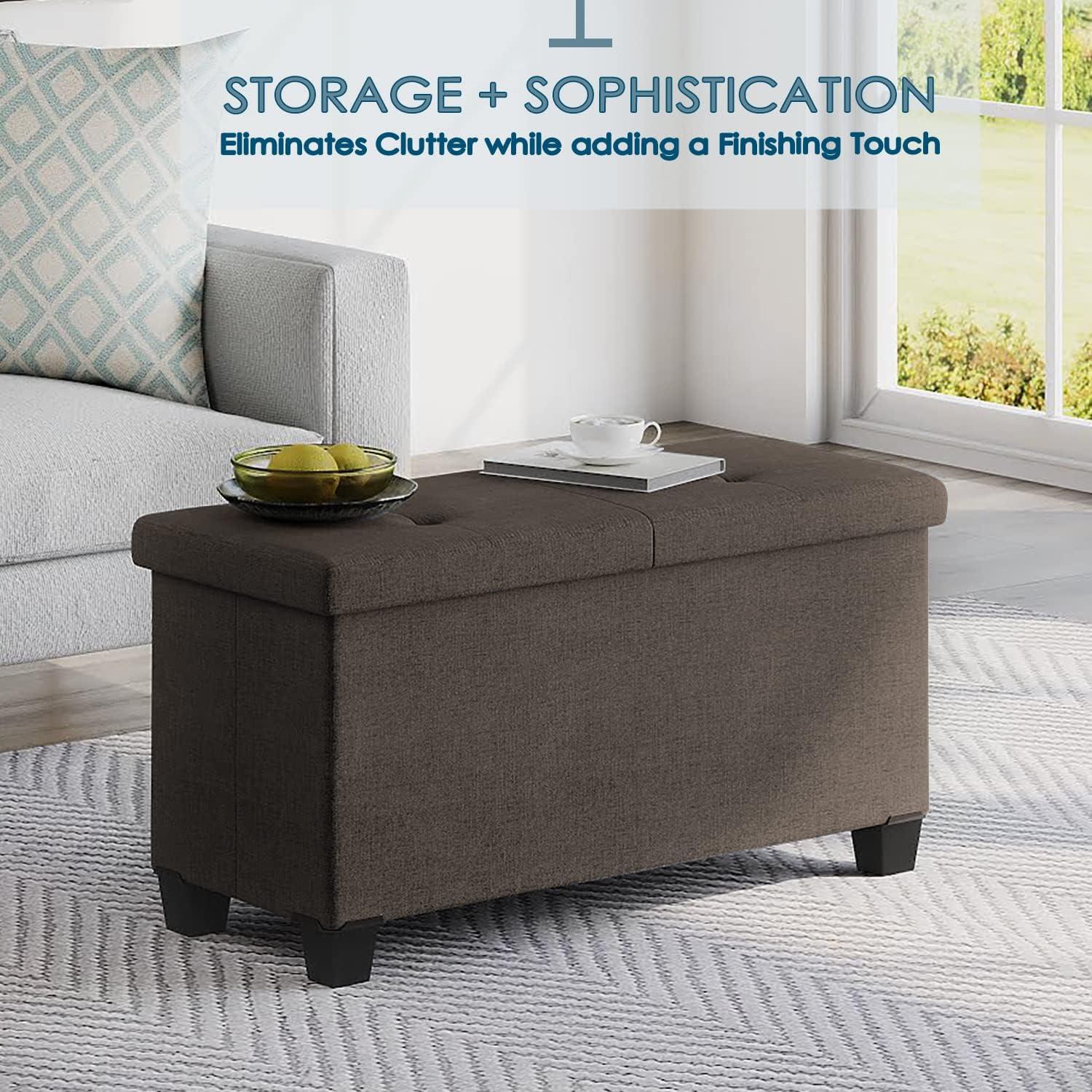 Storagebud Ottoman Storage Bench, Linen 30" Storage Ottoman Bench, Brown