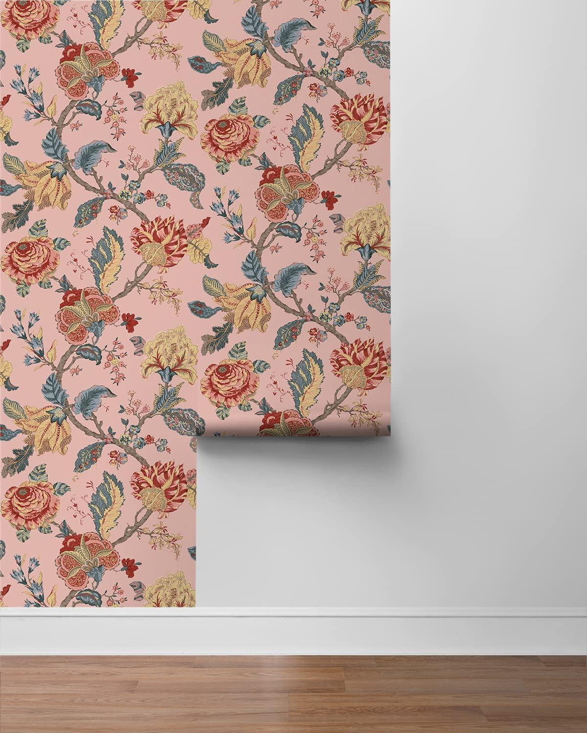 NextWall  Kianna Jacobean Peel and Stick Wallpaper 20.5 in. W x 18 ft. L - Blush