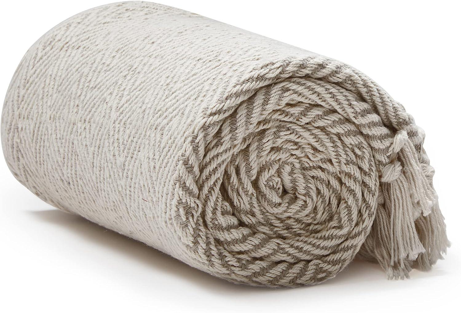 Americanflat 100% Cotton Throw Blanket for Couch - 50x60 - All Seasons Neutral Lightweight Cozy Soft Blankets.[Cream Beige Diamond ]